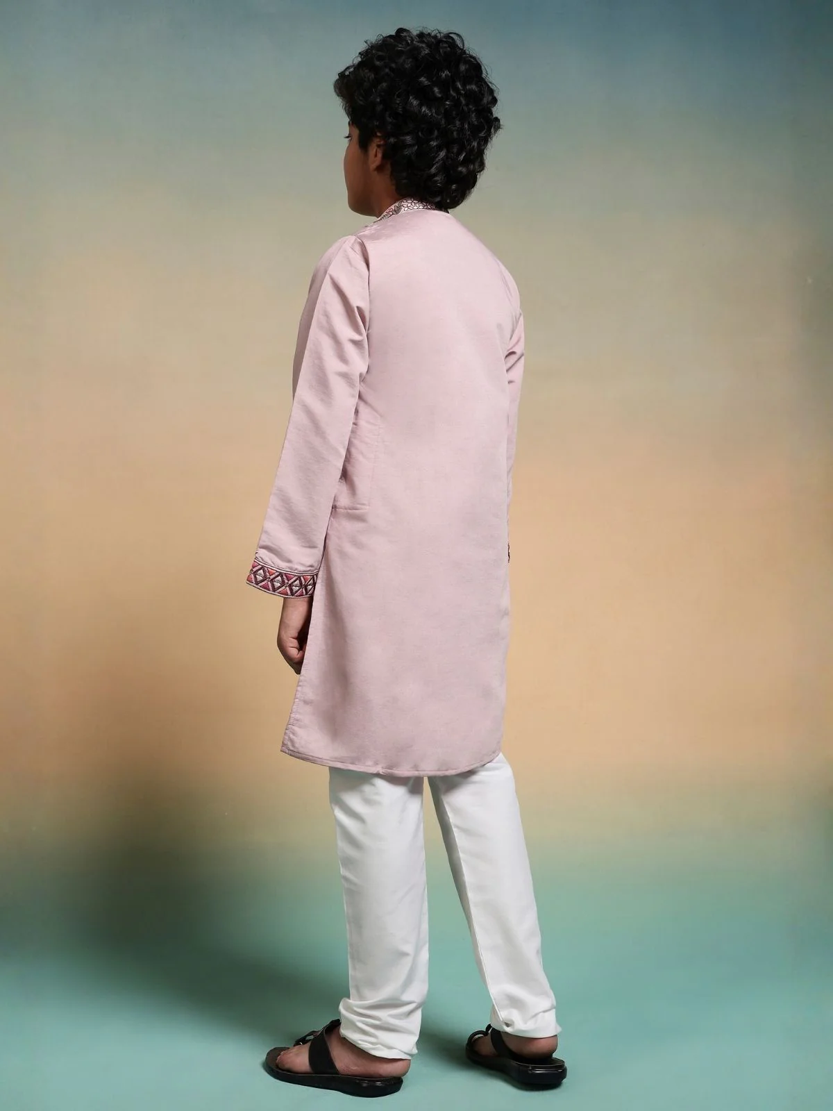 Odette Mauve Pink  Viscose Silk Embroidered Stitched Kurta Set For Kids - Image 4