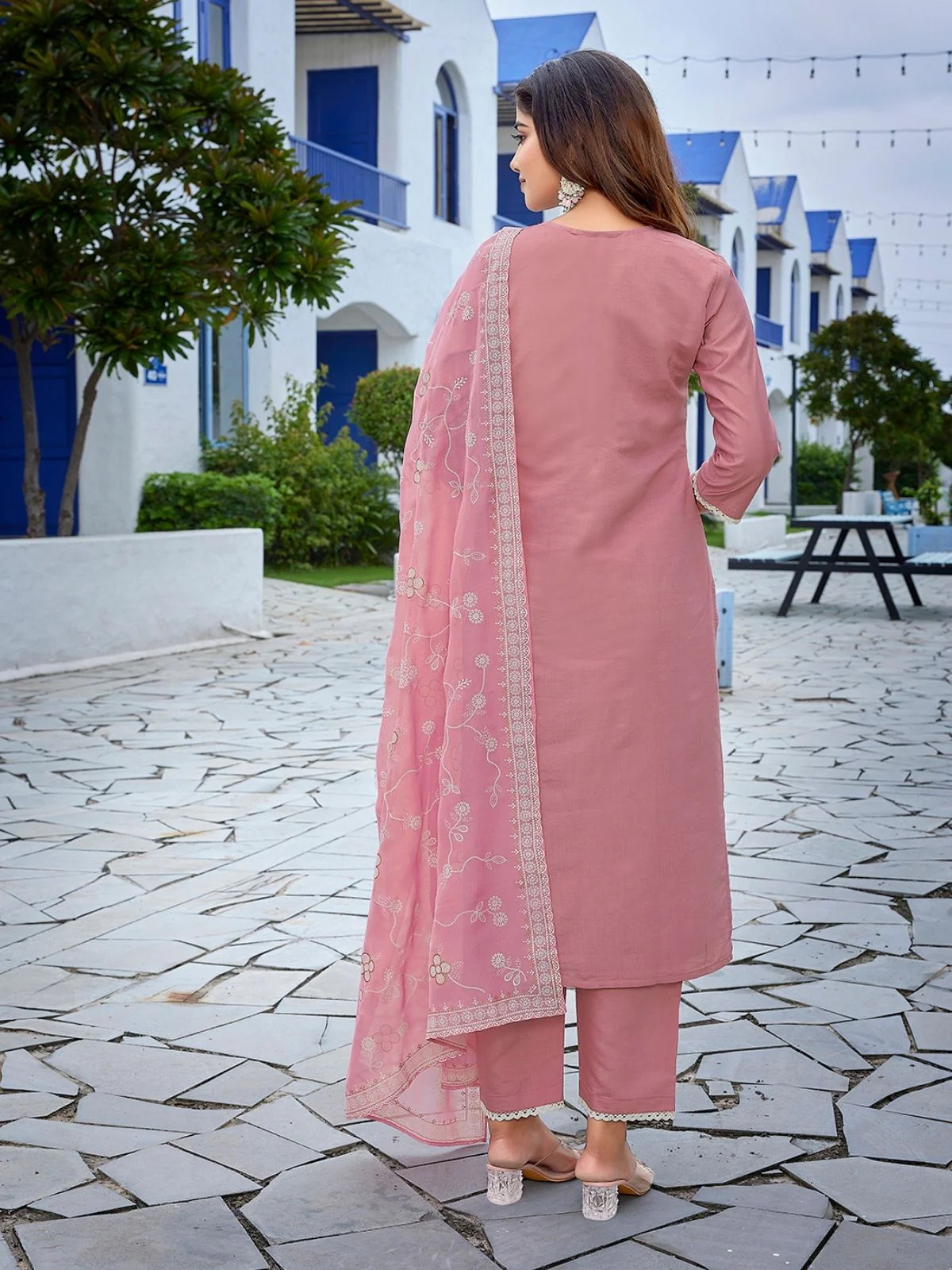 Odette Mauve Silk Blend Embroidered Stiched Kurta Set For Women - Image 3