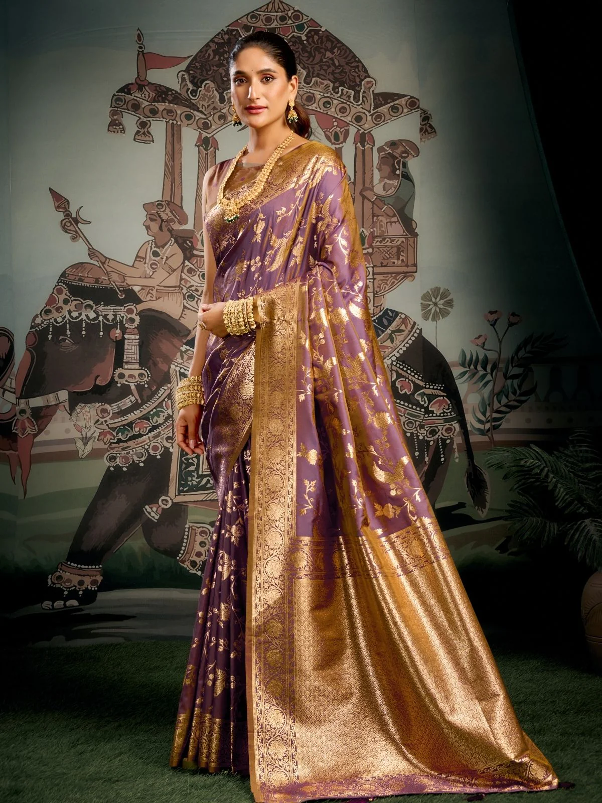 Odette Mauve Silk Blend Woven Saree For Women