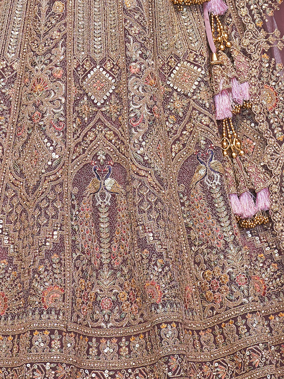 Odette Mauve Soft Net Embroidered Semi-Stitched Lehenga With Unstitched Blouse For Women - Image 6