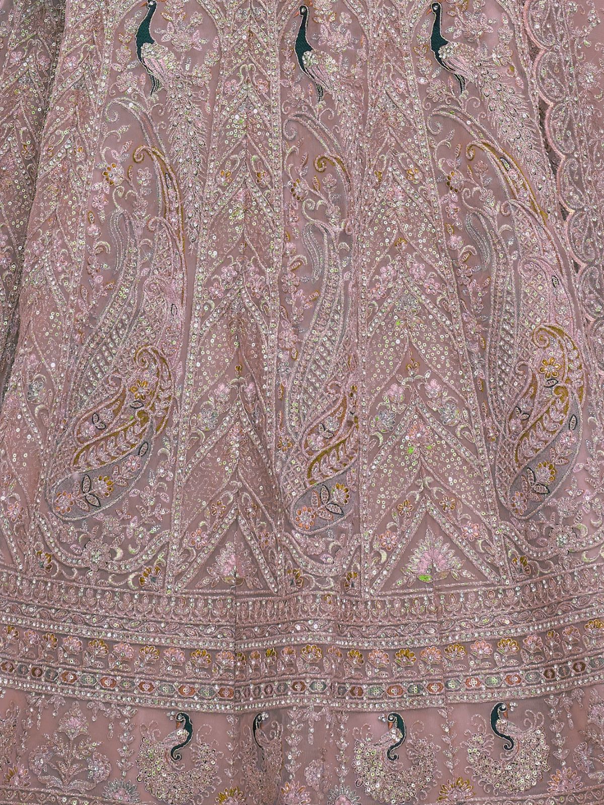 Odette Mauve Soft Net Embroidered Semi Stitched Lehenga With Unstitched Blouse For Women - Image 6