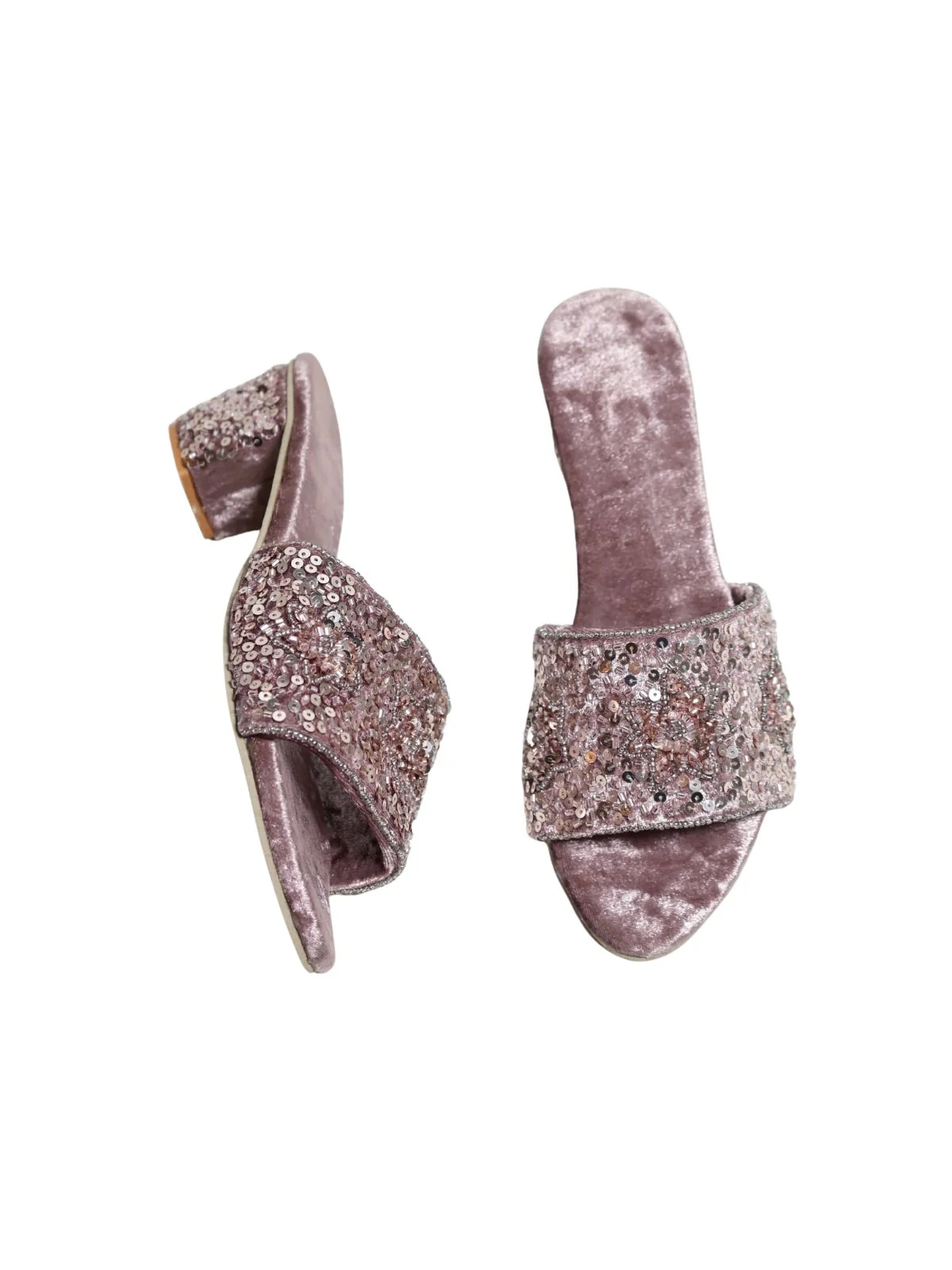 Odette Mauve Velvet Embellished Heels For Women - Image 6
