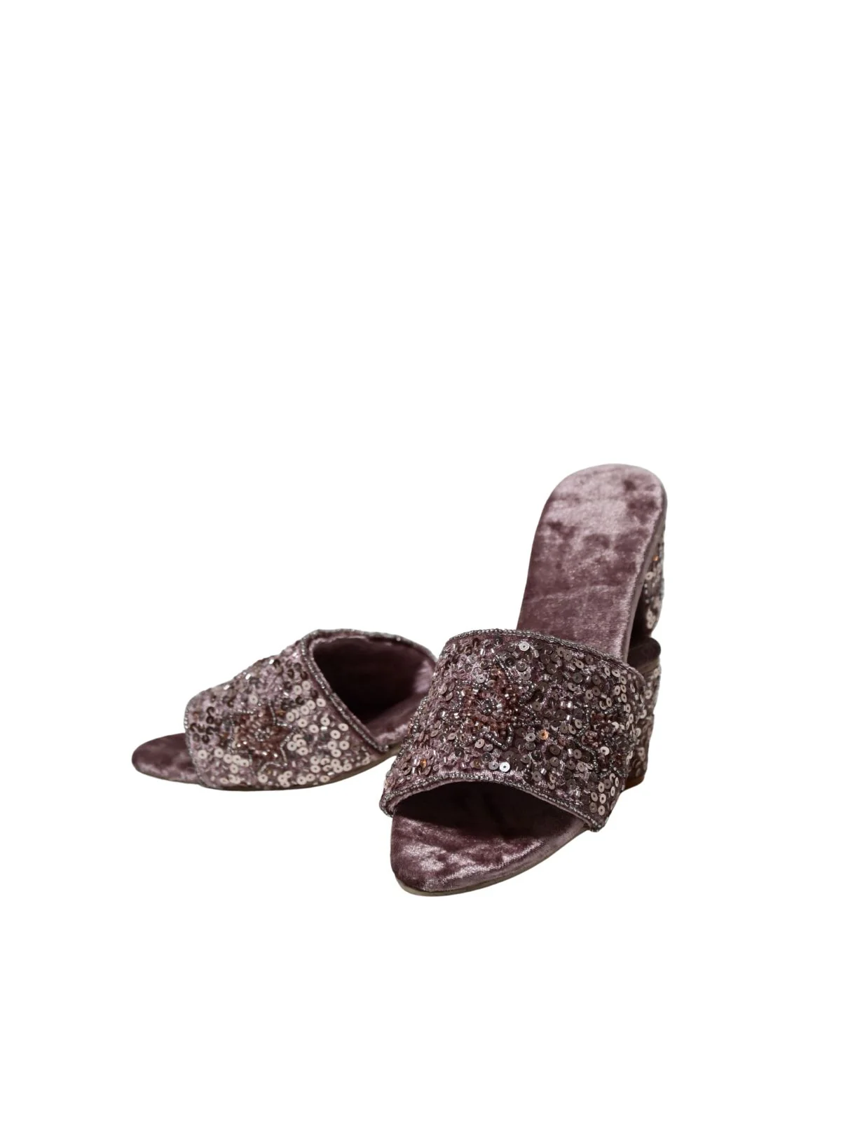 Odette Mauve Velvet Embellished Heels For Women - Image 7
