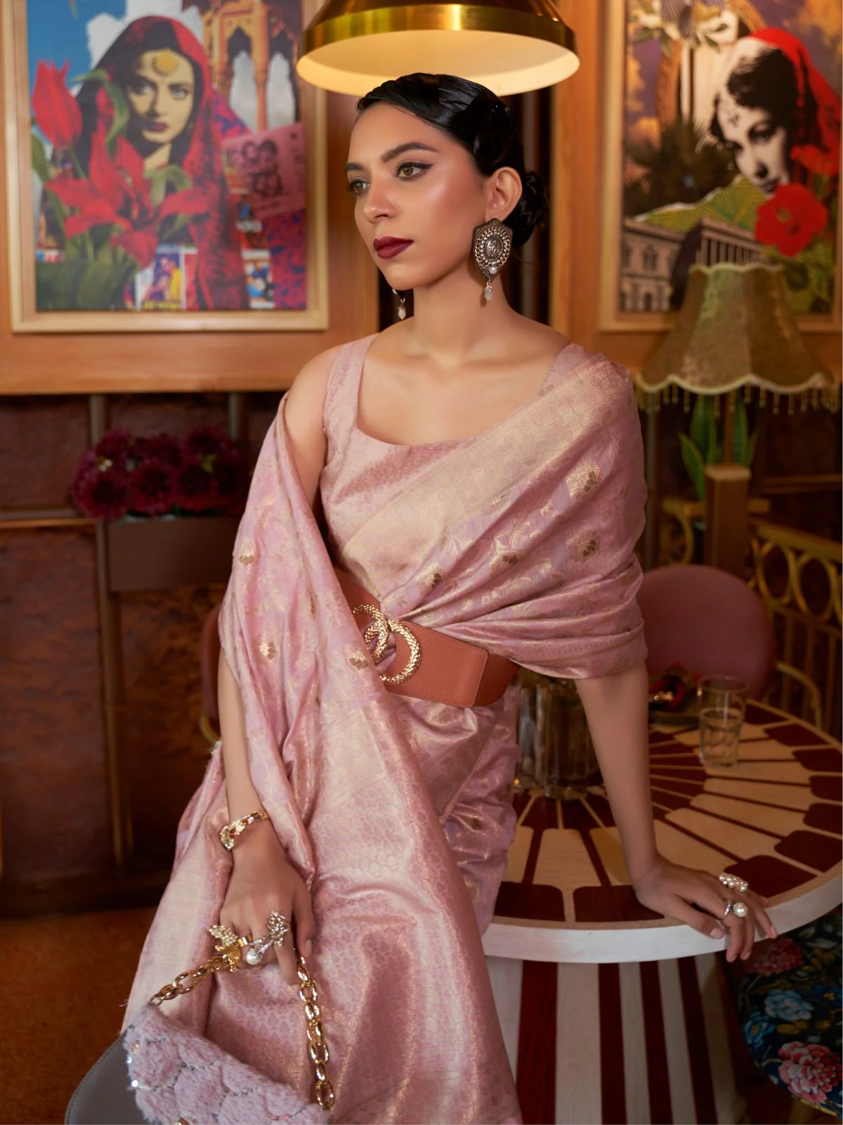 Odette Mauve Woven Design Silk Blend Saree With Unstitched Blouse For Women - Image 2