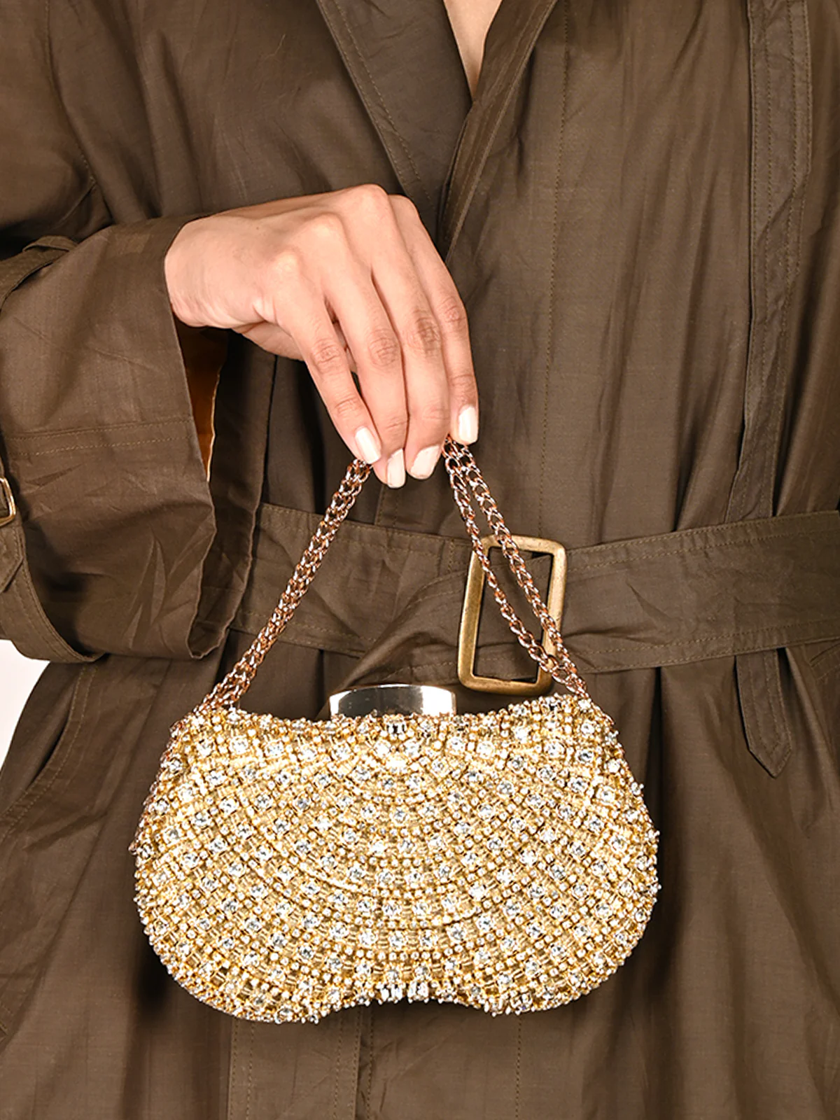 Odette Metallic Gold Metal Clutch For Women - Image 2
