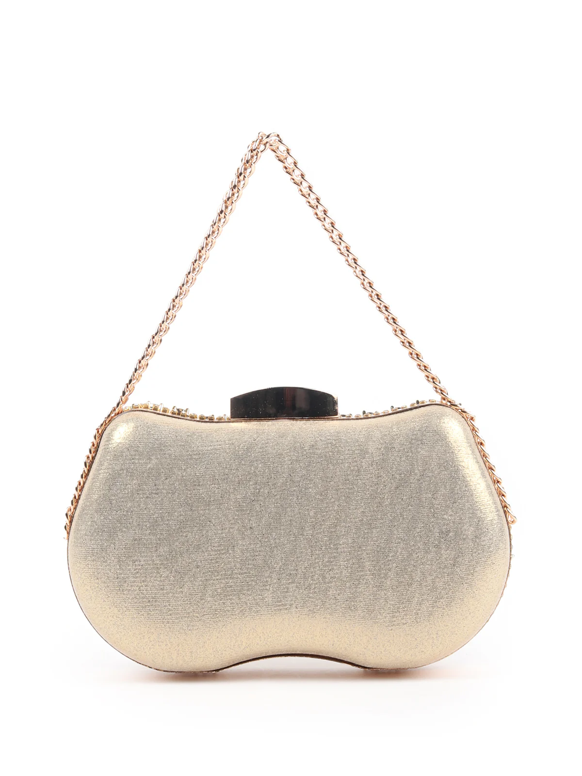 Odette Metallic Gold Metal Clutch For Women - Image 5