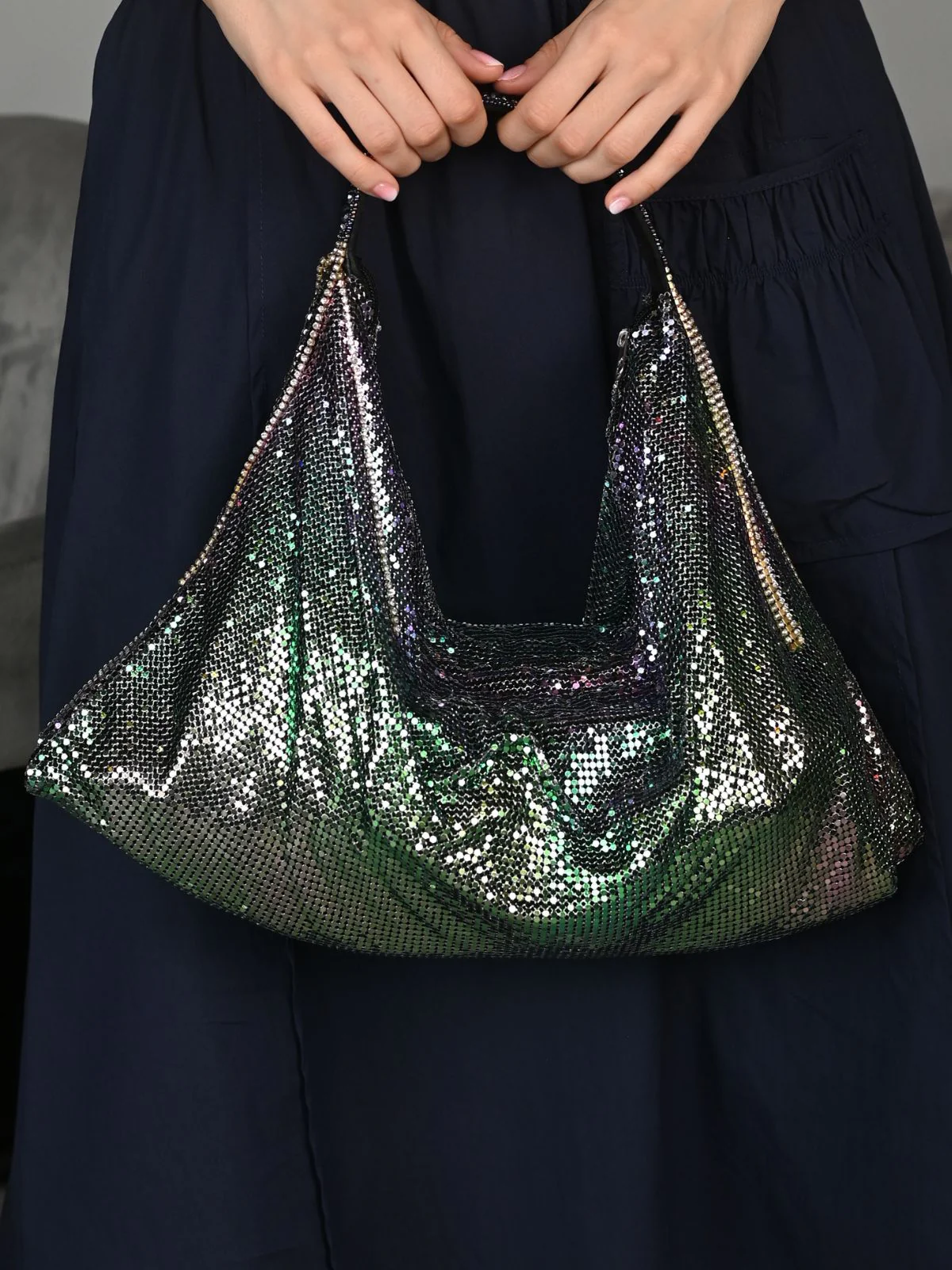 Odette Metallic Green Clutch For Women - Image 2
