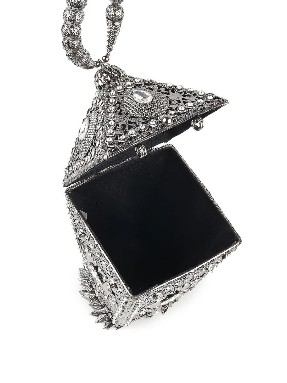 Odette Metallic Grey Embellished Clutch for Women - Image 6