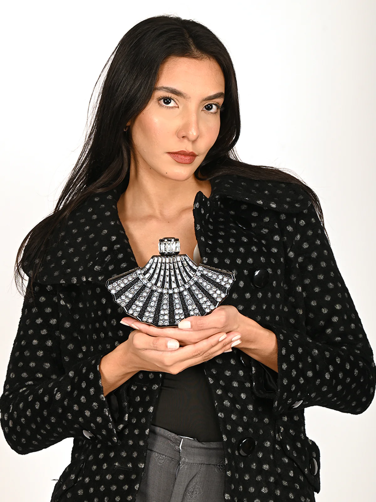 Odette Metallic Grey Metal Clutch For Women - Image 2