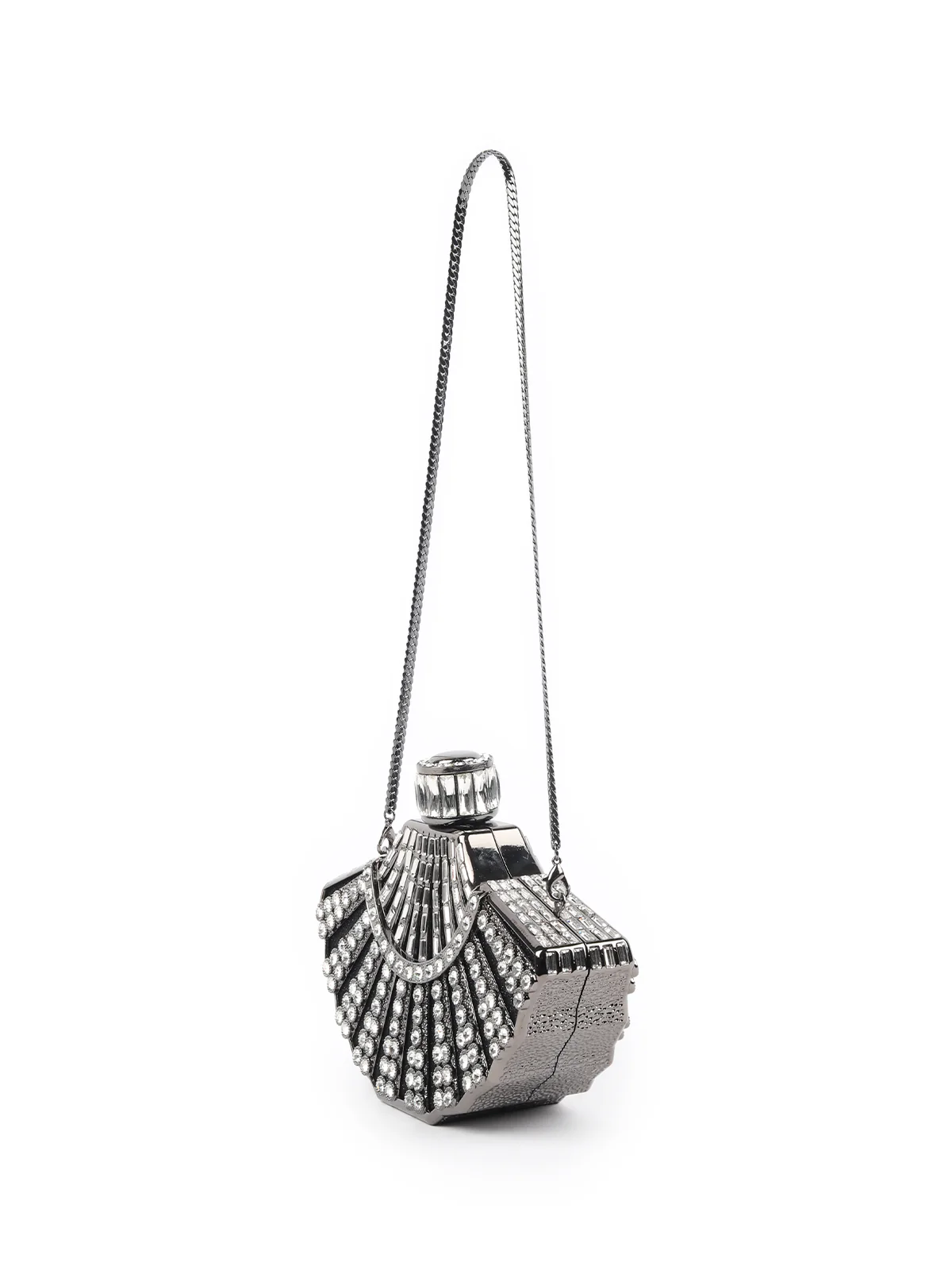 Odette Metallic Grey Metal Clutch For Women - Image 4