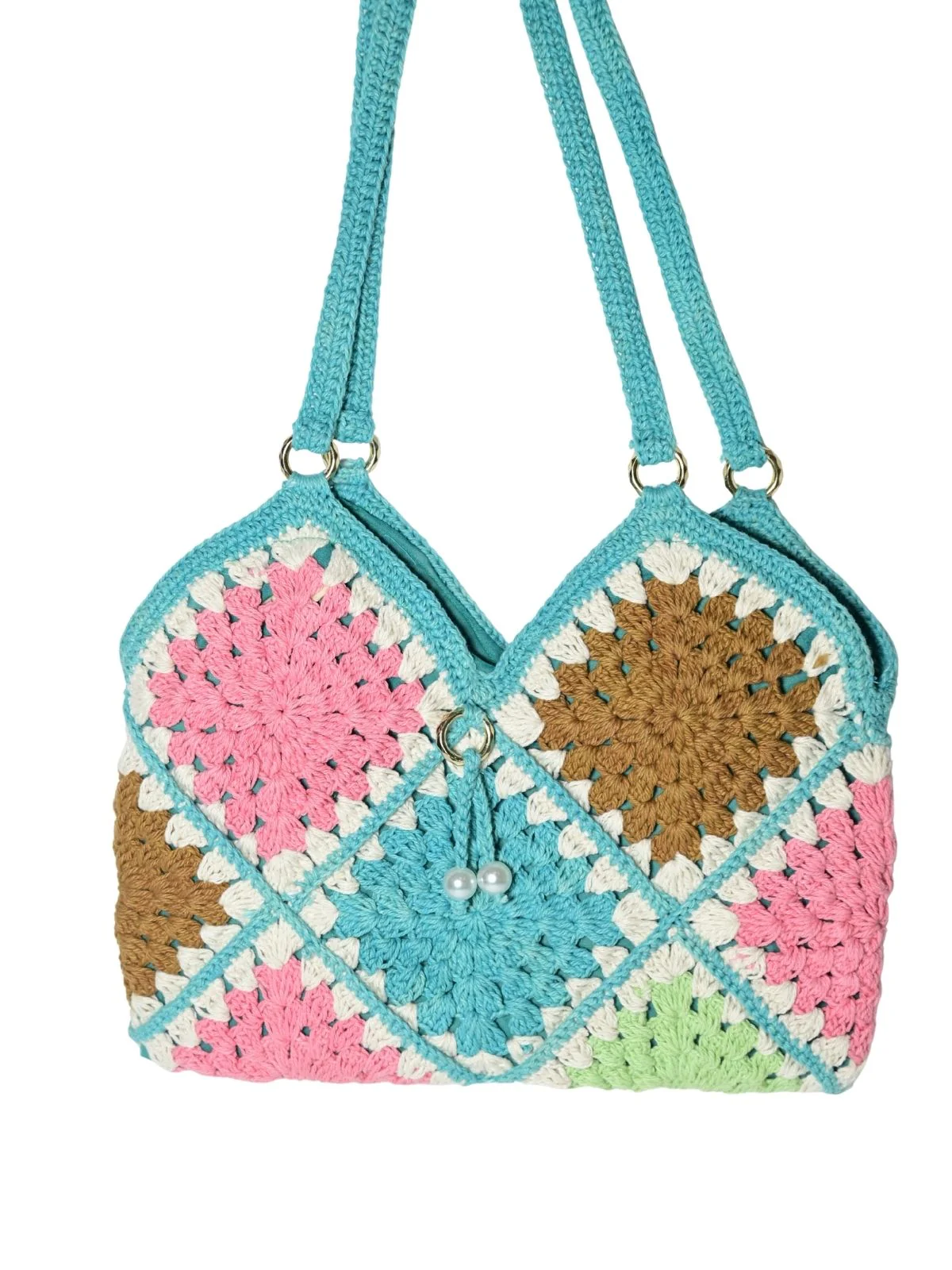 Odette Multi Color Cotton Blend Embellished Hand Bag For Women - Image 6