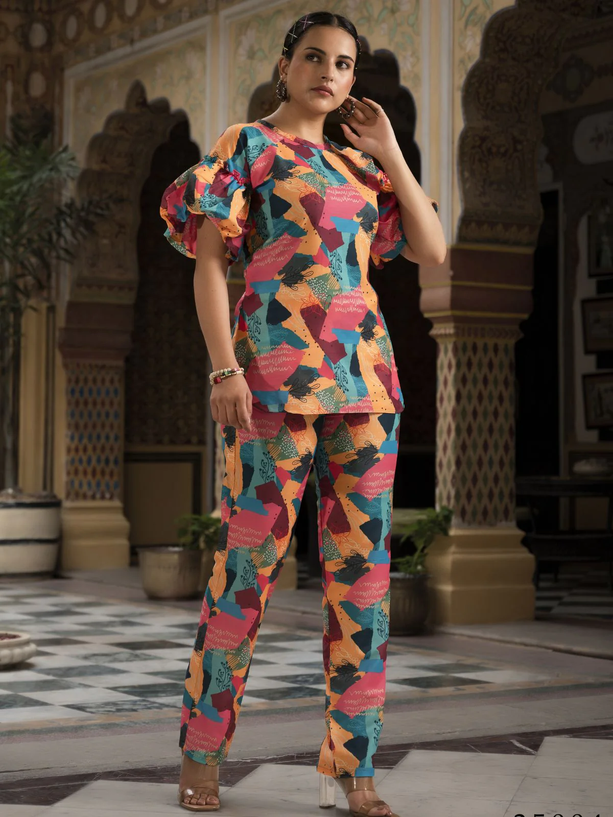Odette Multicolor Muslin Printed Indo Western Co Ord Set For Women - Image 2
