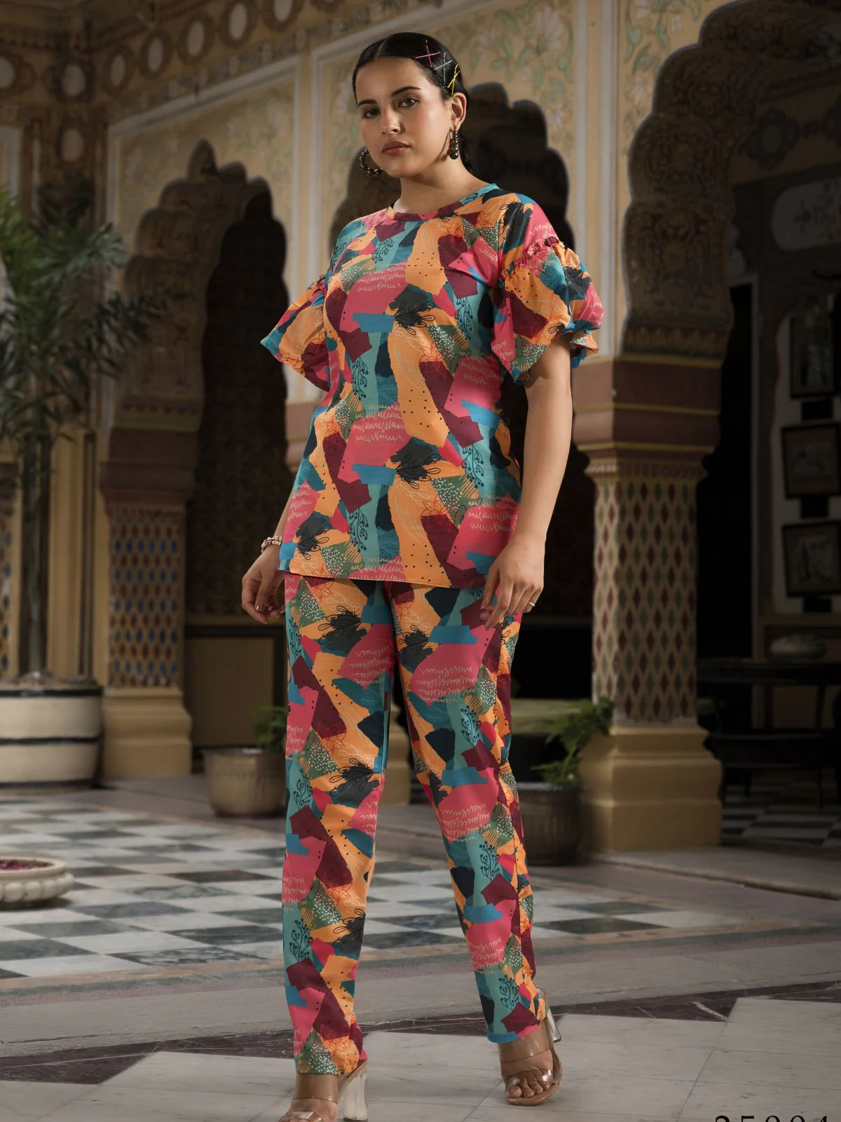 Odette Multicolor Muslin Printed Indo Western Co Ord Set For Women - Image 3