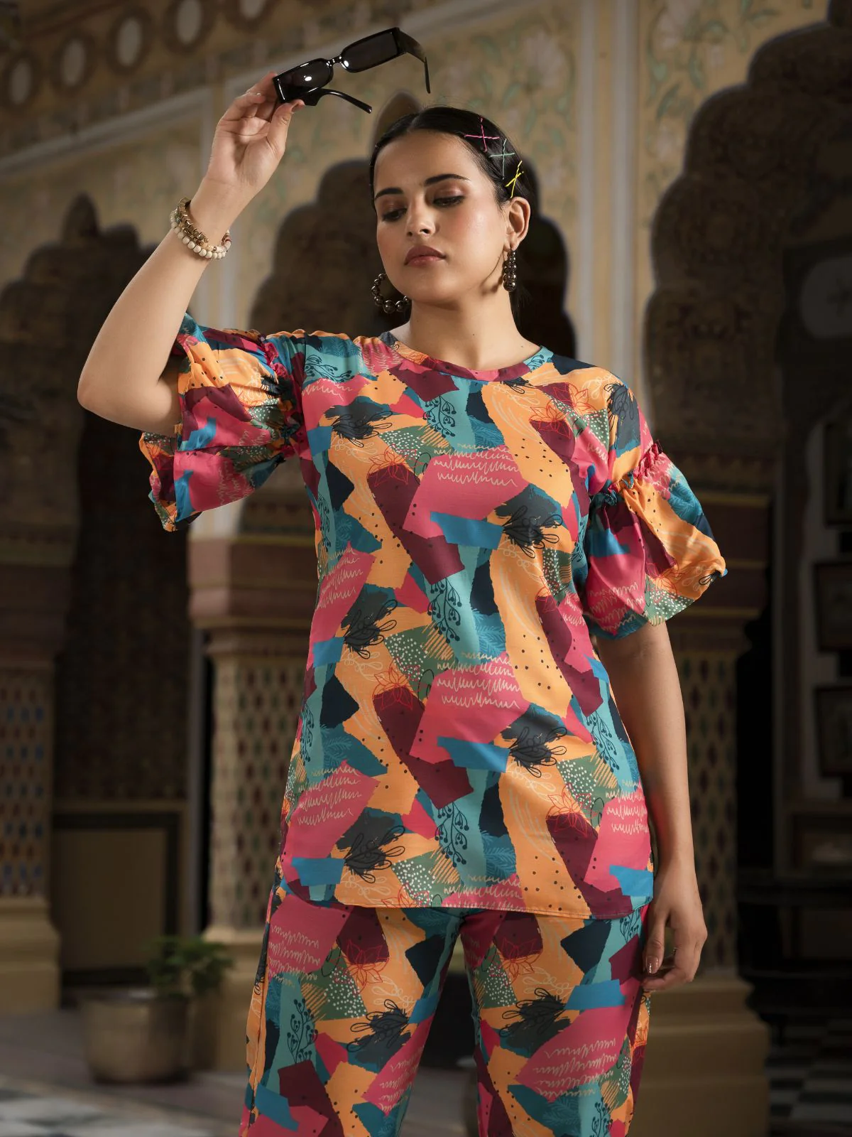 Odette Multicolor Muslin Printed Indo Western Co Ord Set For Women - Image 6