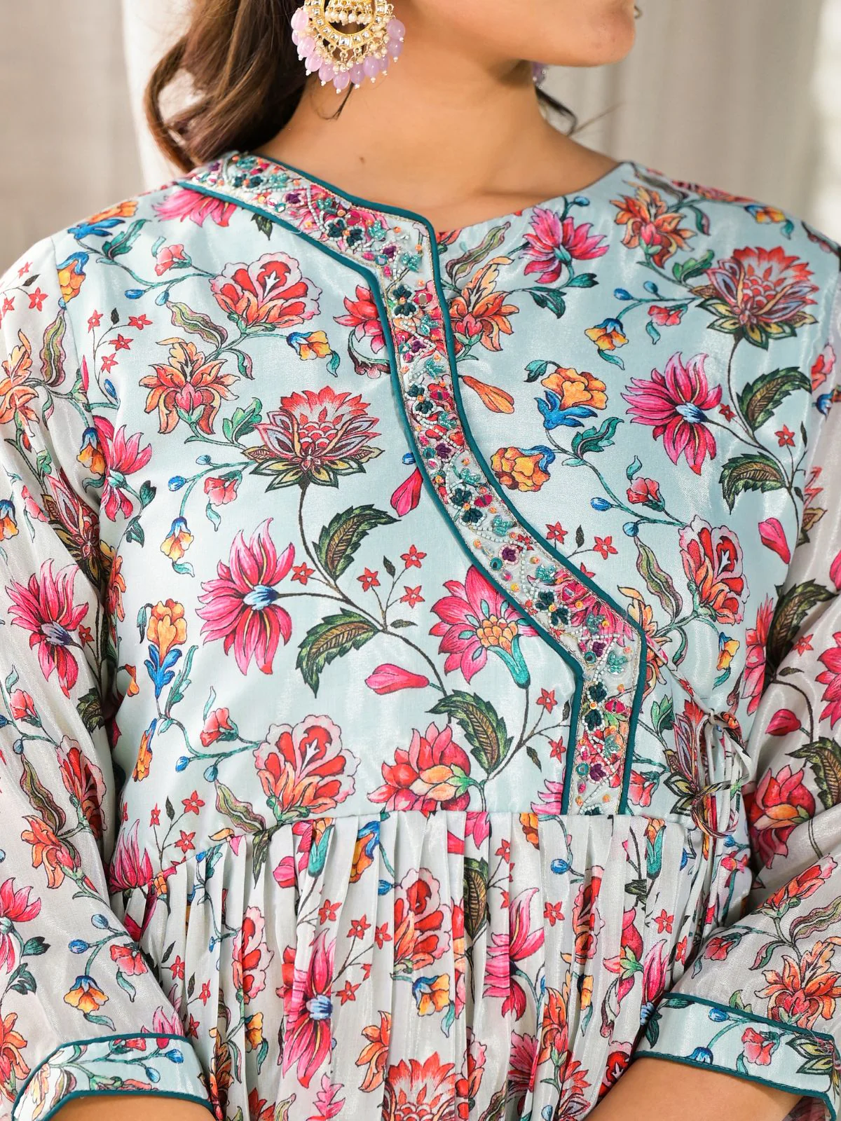 Odette Multicolor Printed Silk Blend Stitched Kurta Set For Women - Image 7