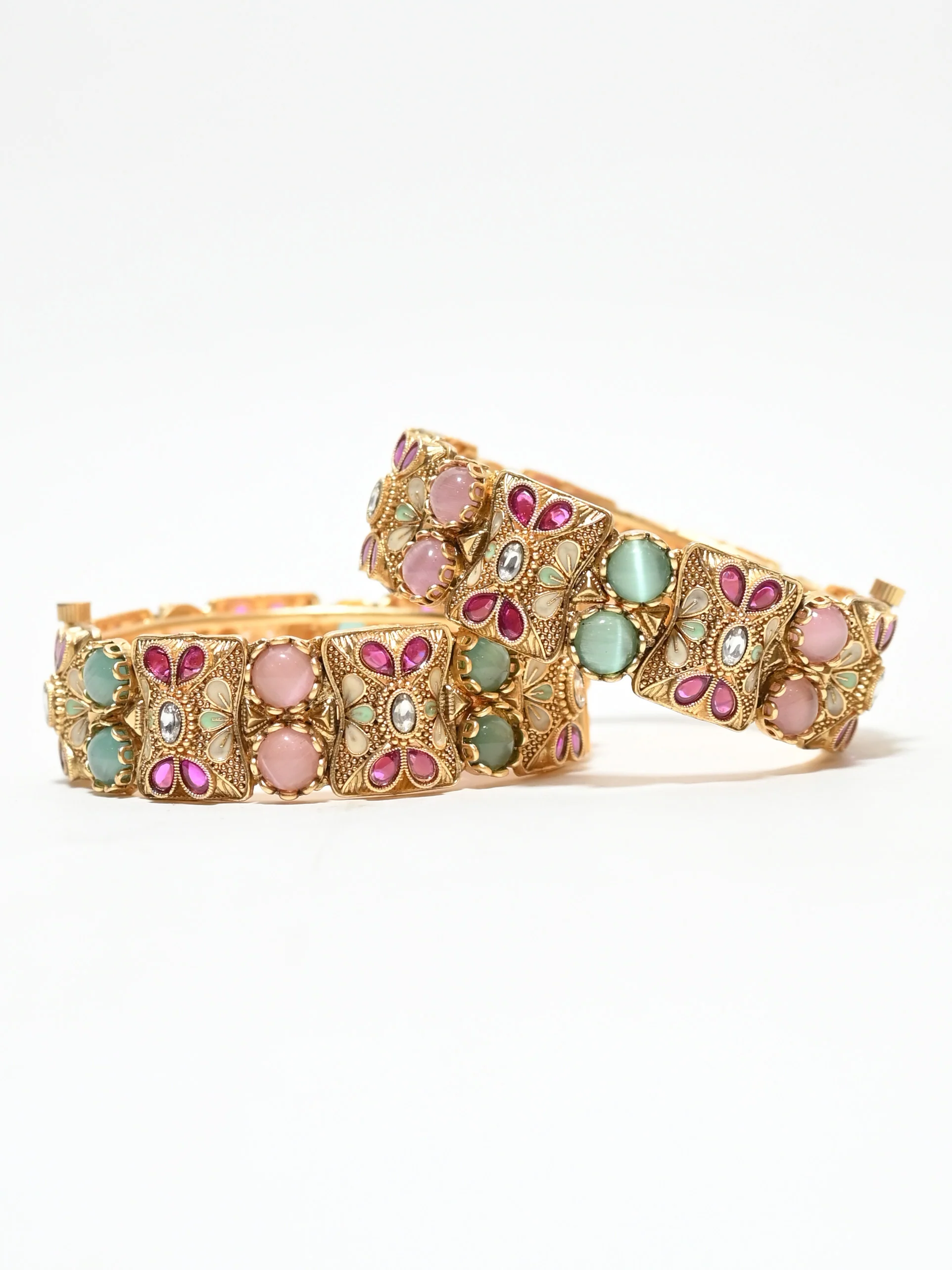 Odette Multi Colour Alloy Beaded And Stone Bangles For Women - Image 3
