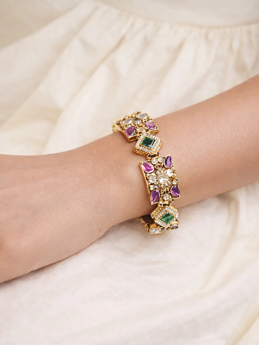 Odette Multi Colour Alloy Stone And Pearl Bracelet For Women - Image 2