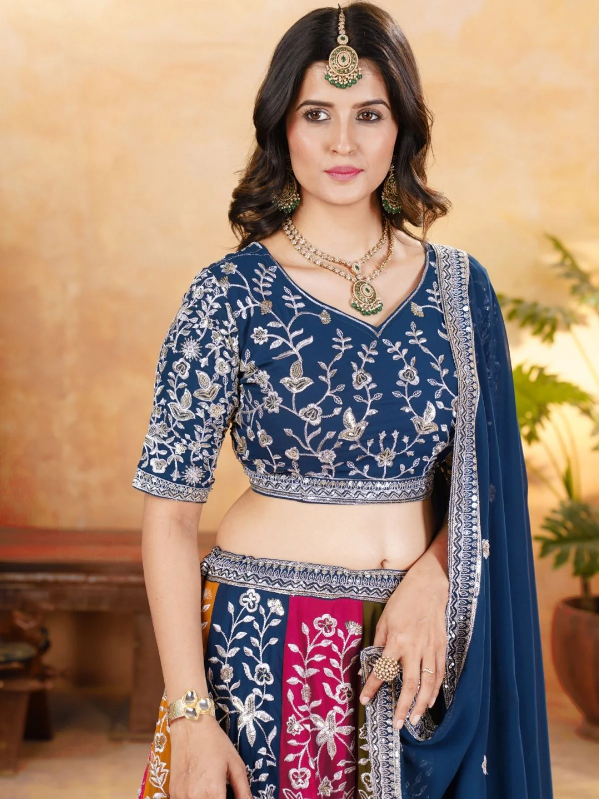 Odette Multi Colour Georgette Embellished Semi Stitched Lehenga For Women - Image 4