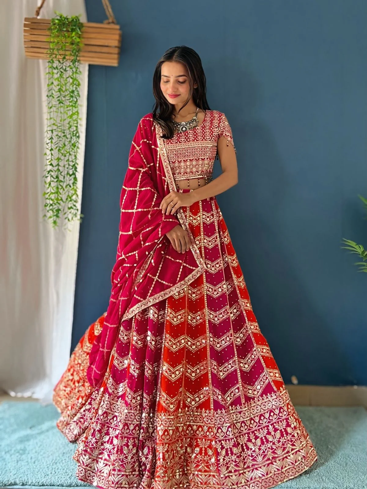 Odette Multi Colour Georgette Embellished Semi Stitched Lehenga For Women - Image 2