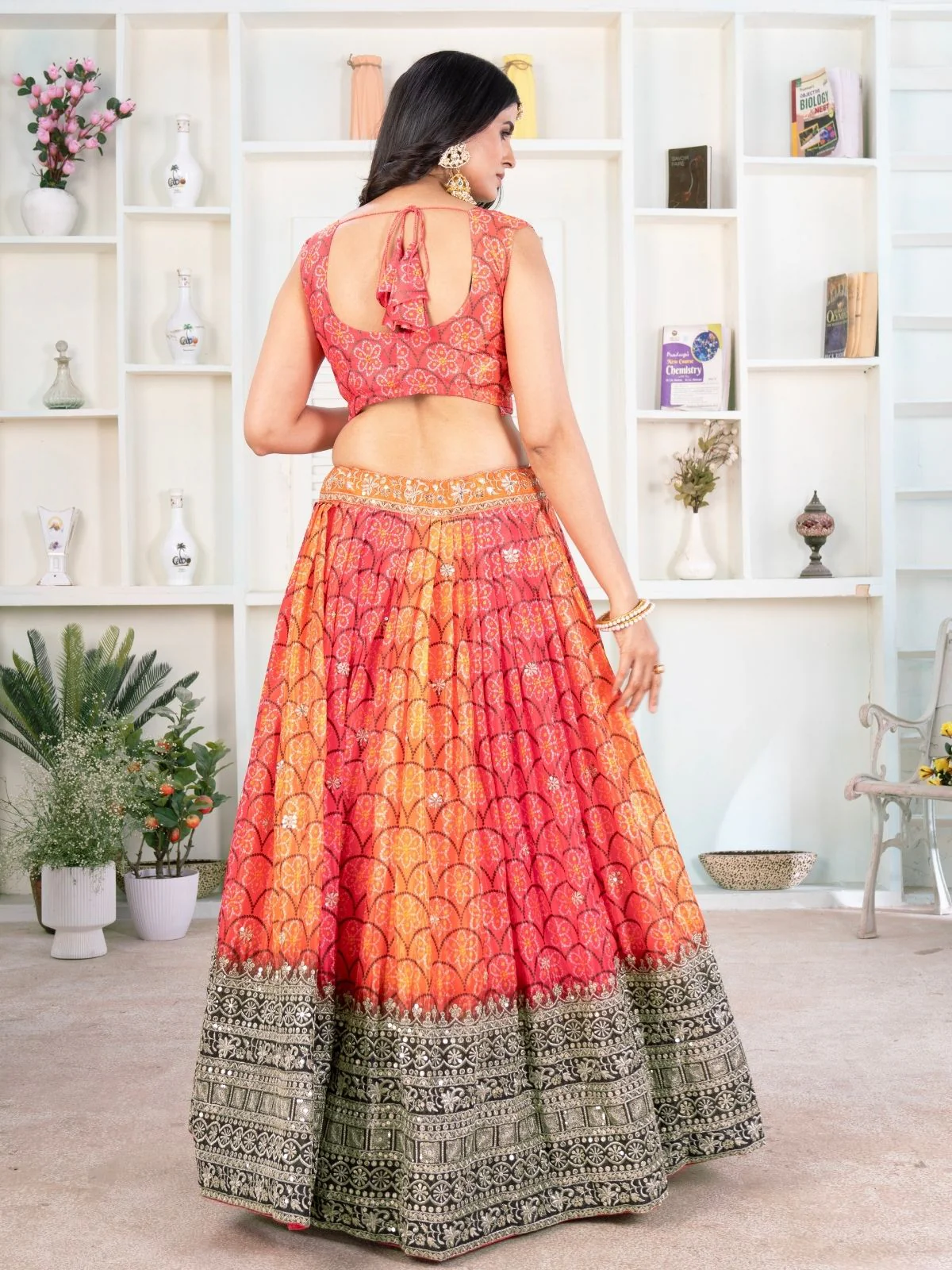 Odette Multi Colour Silk Blend Embellished Semi Stitched Lehenga For Women - Image 3