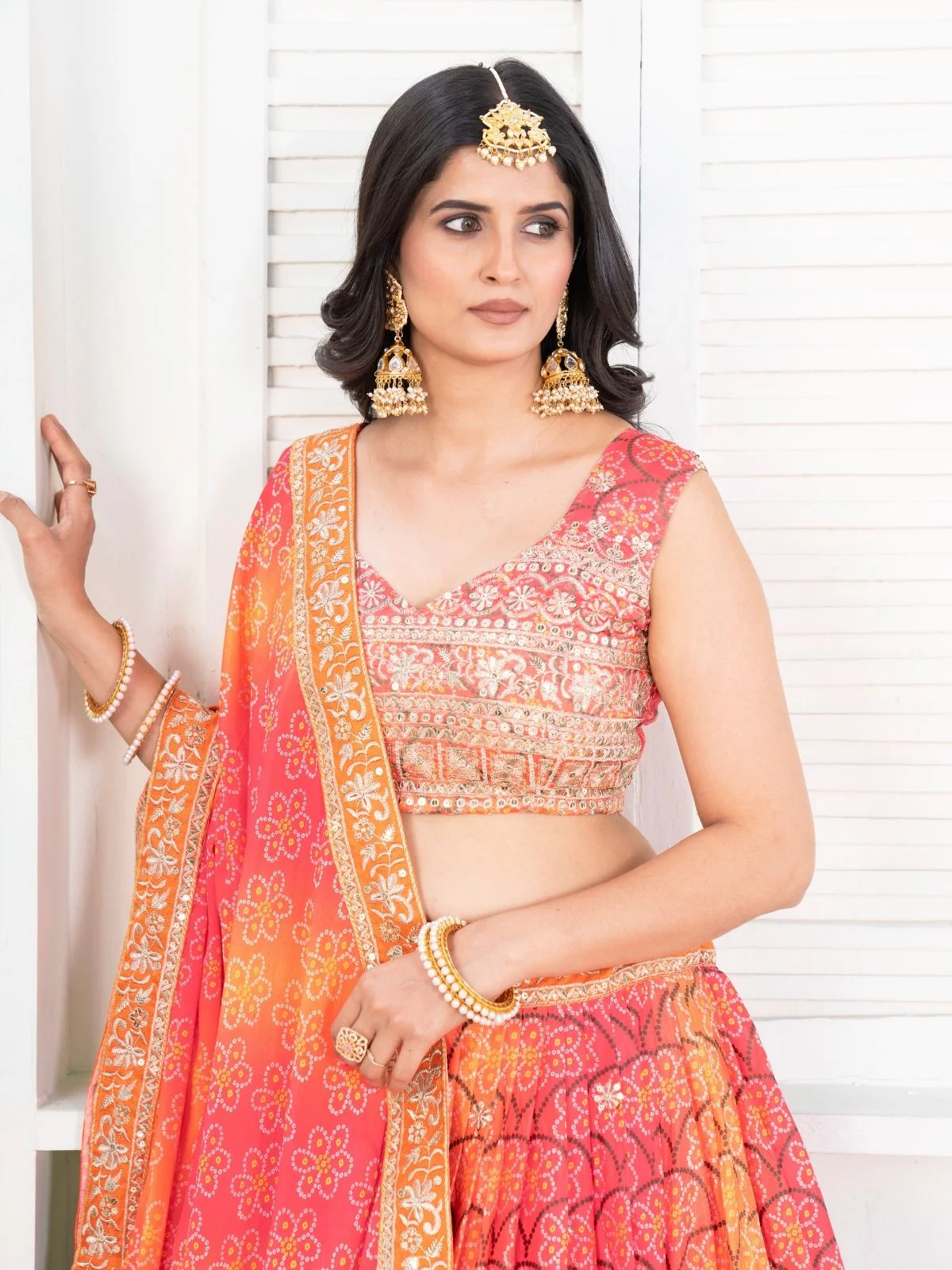 Odette Multi Colour Silk Blend Embellished Semi Stitched Lehenga For Women - Image 4