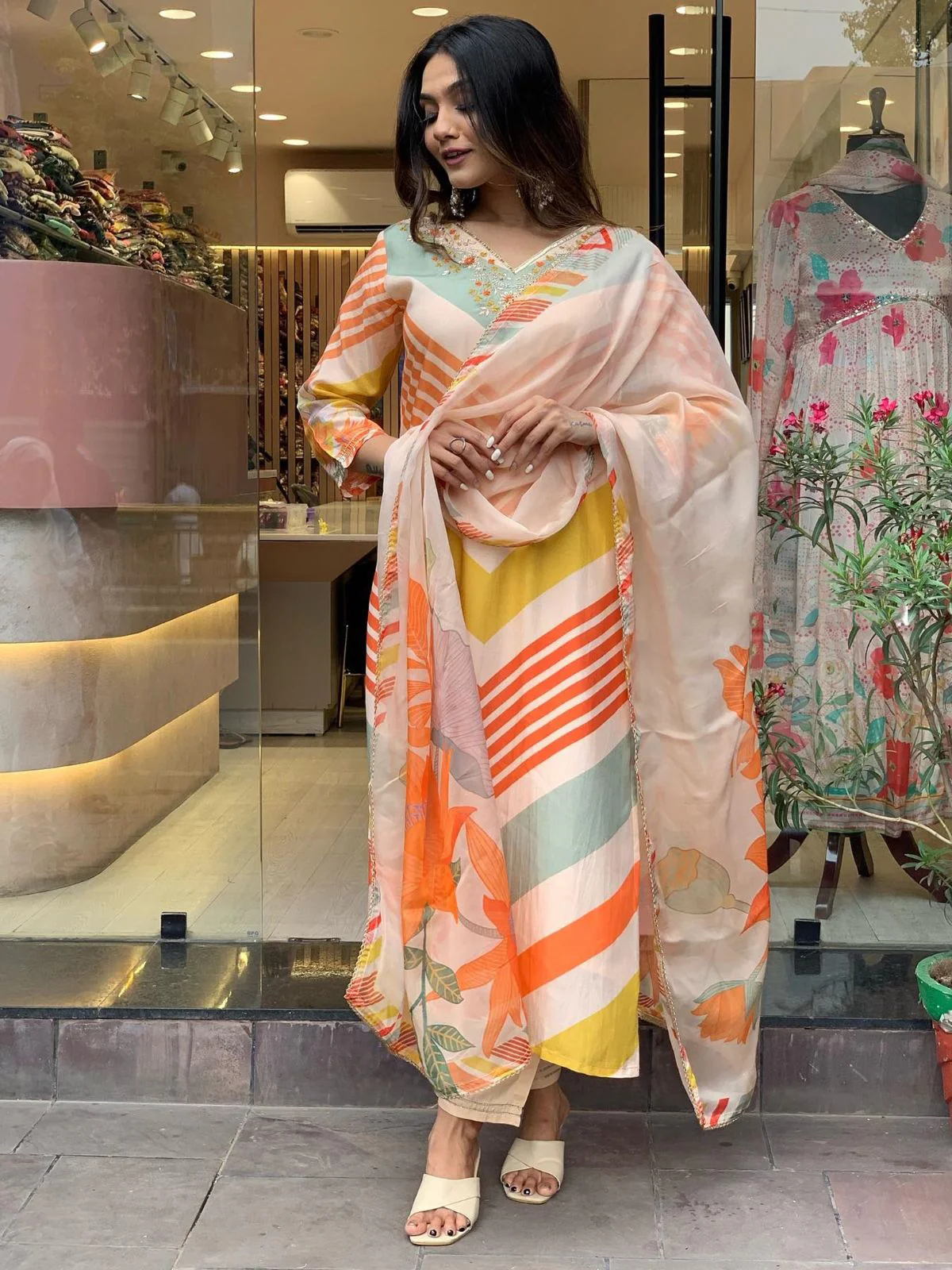 Odette Multicolor Embroidered Cotton Blend Stitched Kurta Set For Women - Image 2