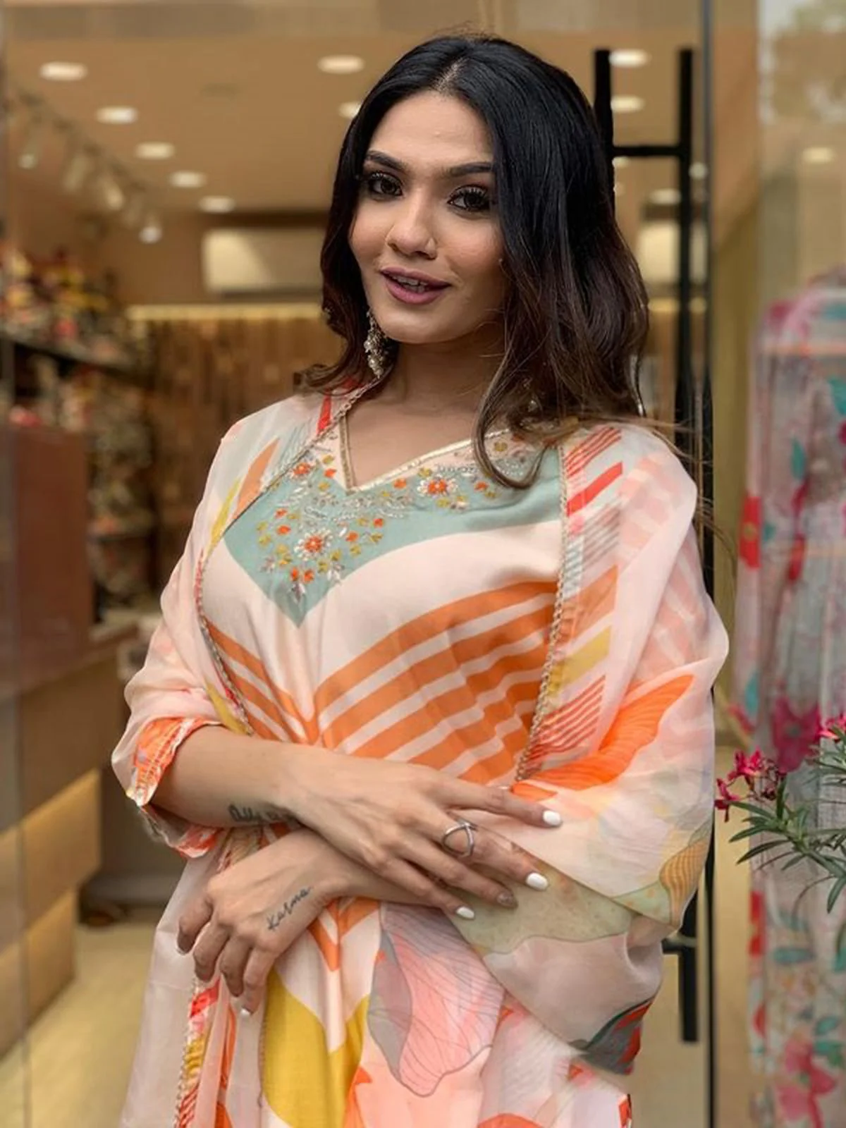 Odette Multicolor Embroidered Cotton Blend Stitched Kurta Set For Women - Image 3