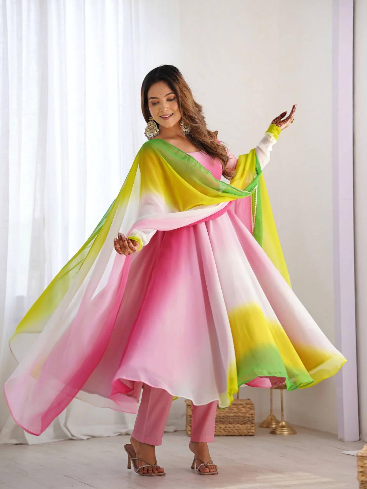Odette Multicolour Georgette Printed Stitched Kurta Set For Women - Image 2