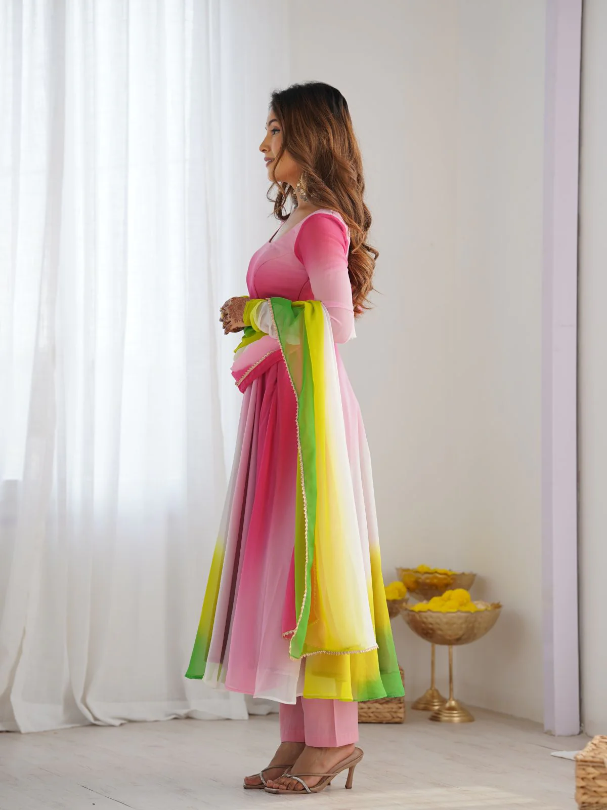 Odette Multicolour Georgette Printed Stitched Kurta Set For Women - Image 3
