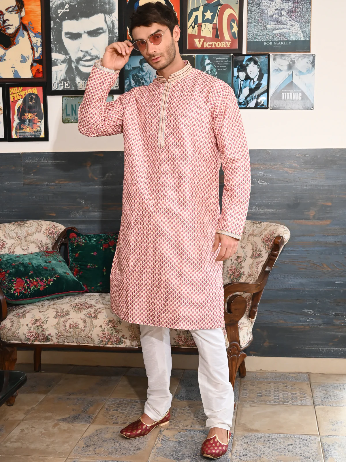 Odette Multi Printed Cotton Traditional Kurta Set For Men - Image 3