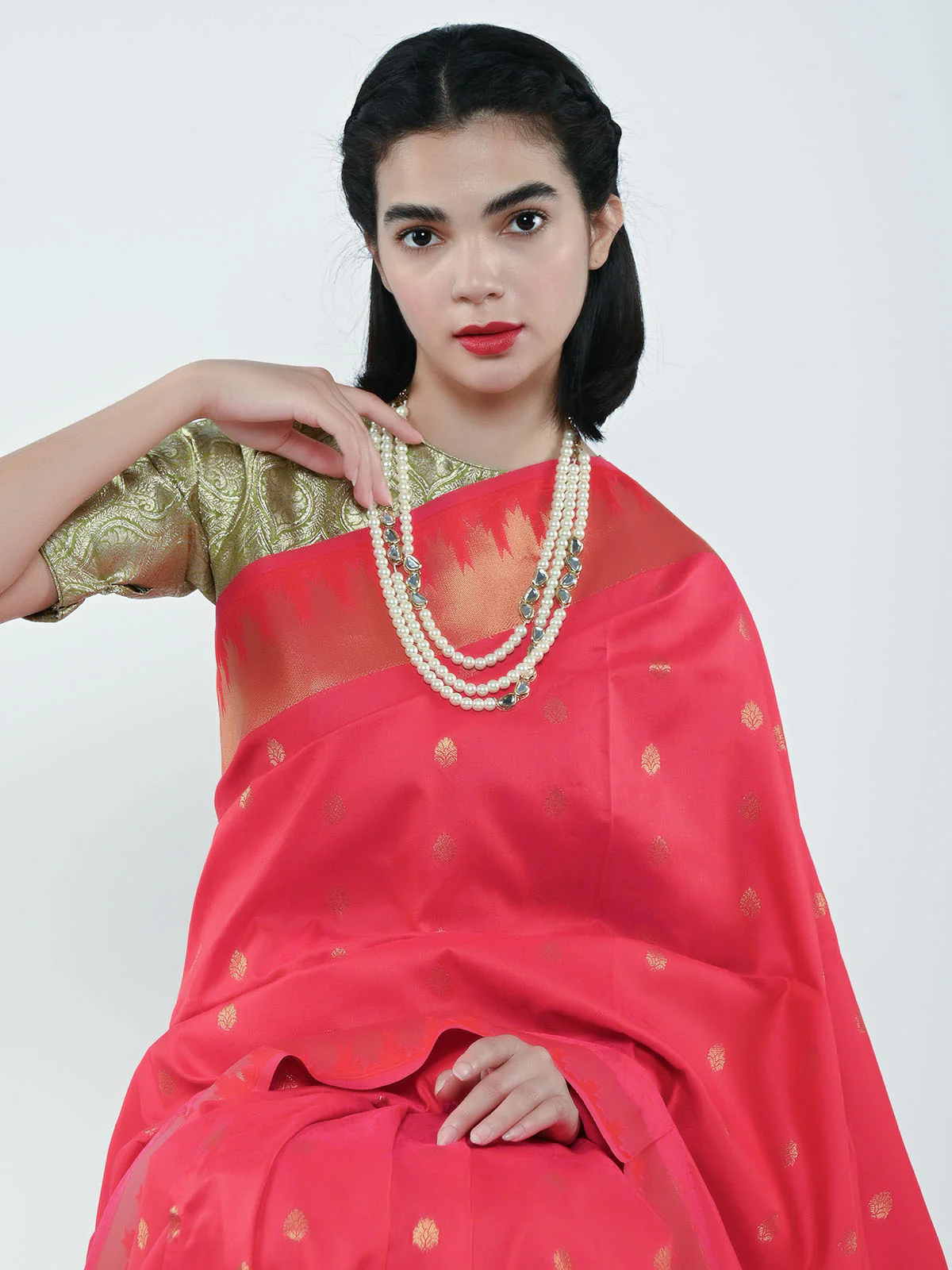 Odette Multicolor Alloy Beaded Pearl And Kundan Embellished Neckpiece For Women - Image 2