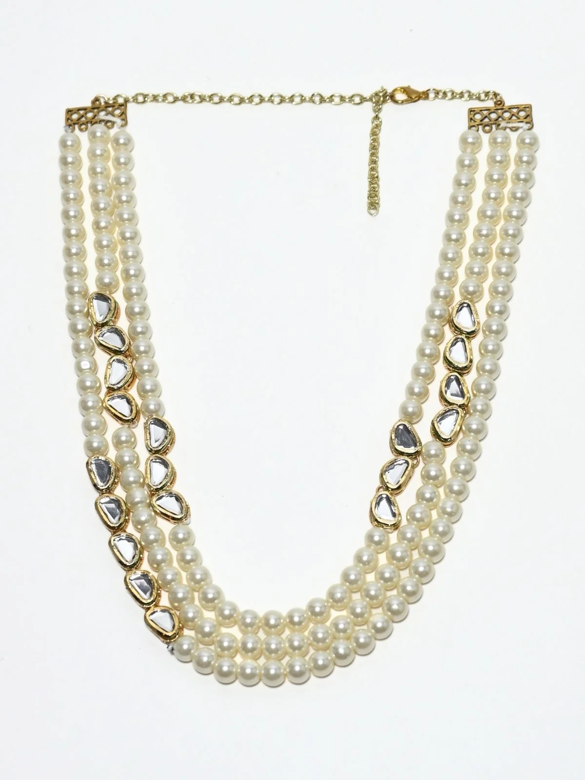 Odette Multicolor Alloy Beaded Pearl And Kundan Embellished Neckpiece For Women - Image 3