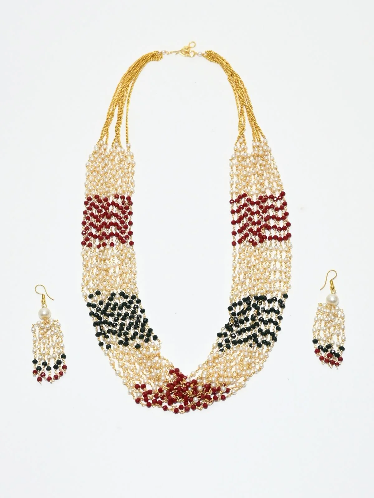 Odette Multicolor Alloy Beaded Pearl Jewellery Set For Women - Image 3