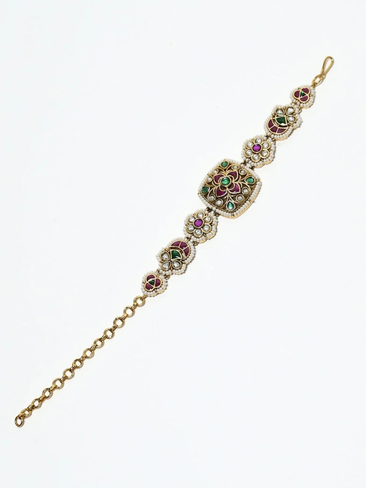 Odette Multicolor Alloy Kundan Embellished Bracelet For Women - Image 5