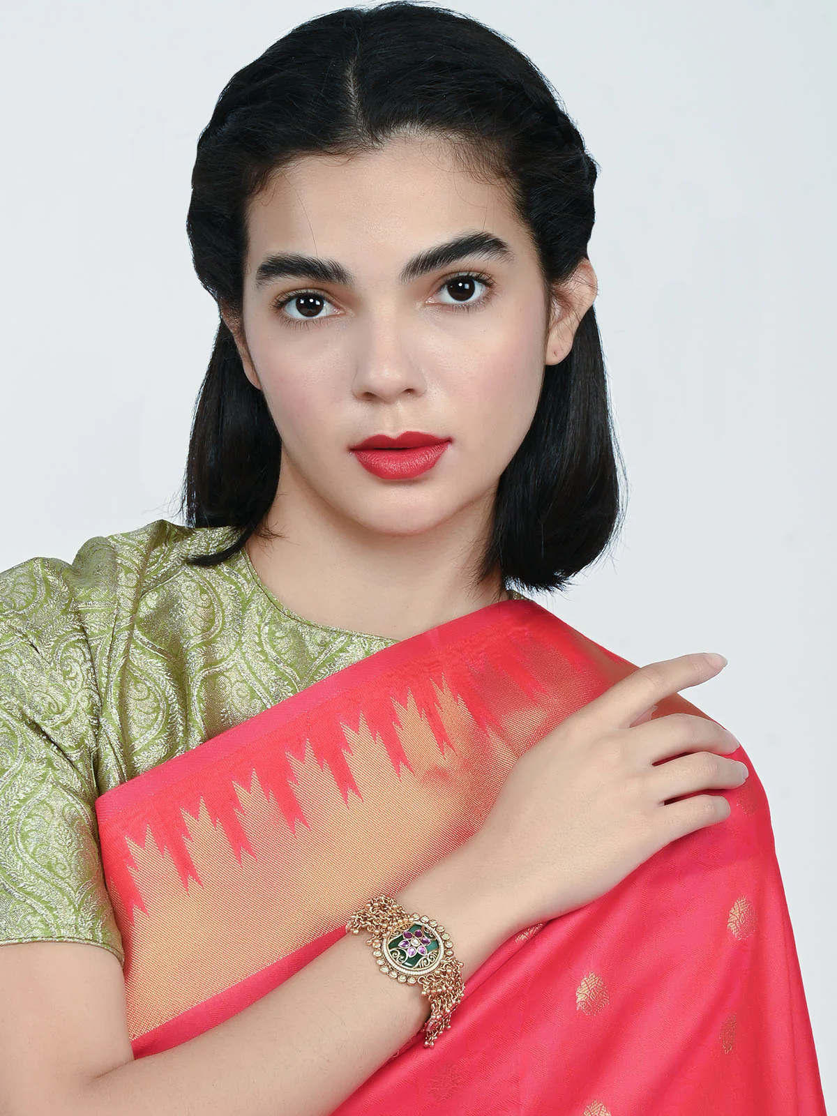 Odette Multicolor Alloy Kundan Embellished Bracelet For Women - Image 2