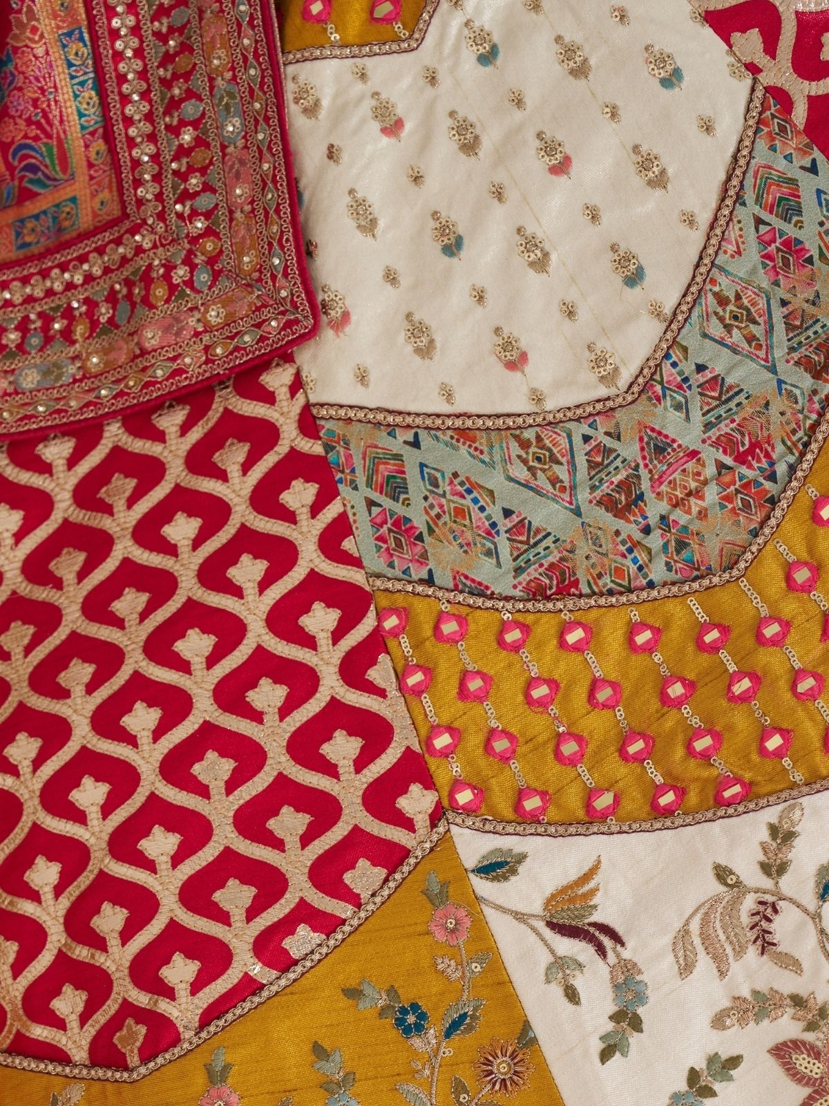Odette Multicolor Banarasi Silk Embroidered Semi-Stitched Lehenga For Women - Image 5