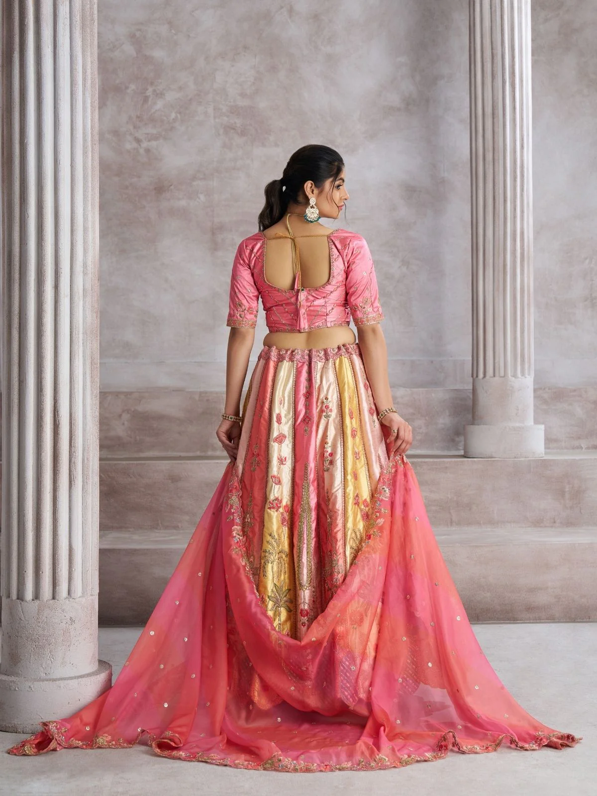 Odette Multicolor Banarasi Silk Embroidered Semi-Stitched Lehenga For Women - Image 5