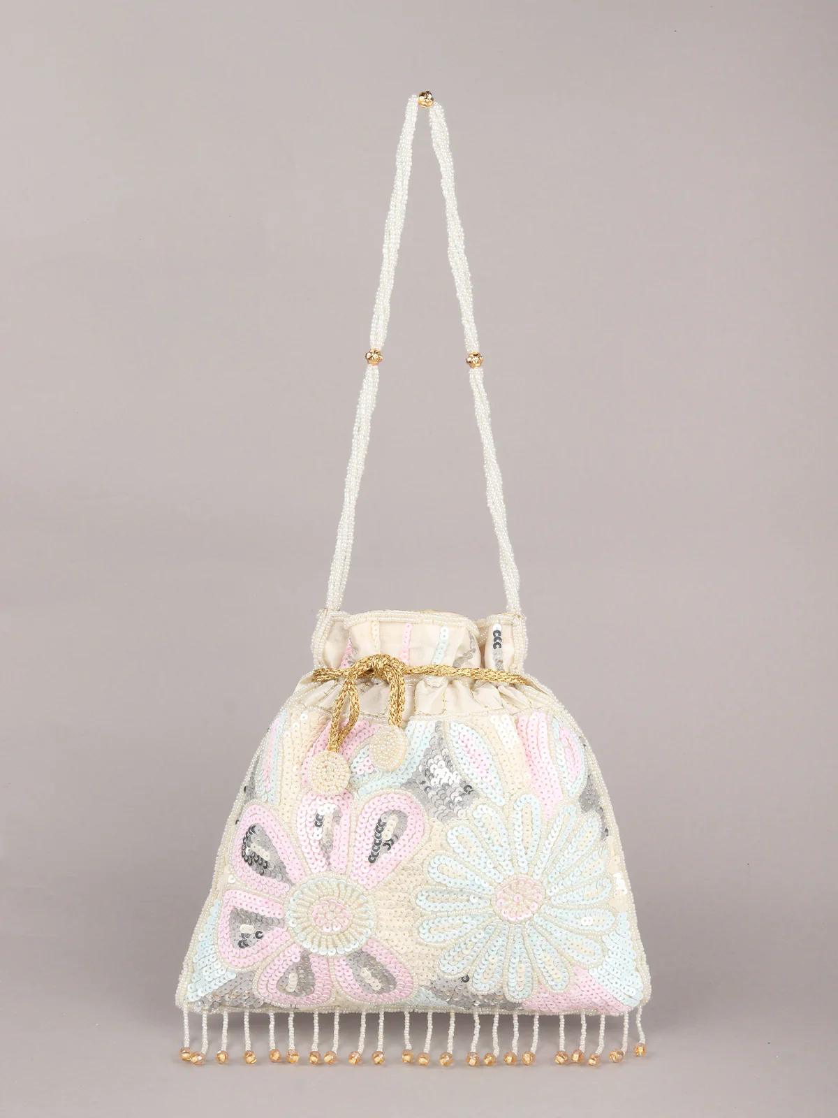 Odette Multicolor Beads and Sequins Embroidered Potli Bag for Women - Image 3