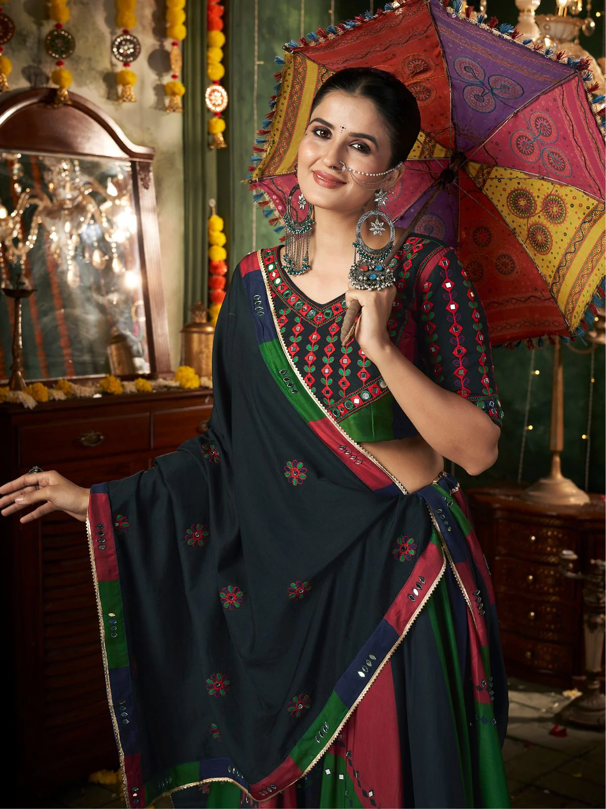 Odette Multicolor Cotton Blend Printed Stitched Lehenga With Blouse For Women - Image 4
