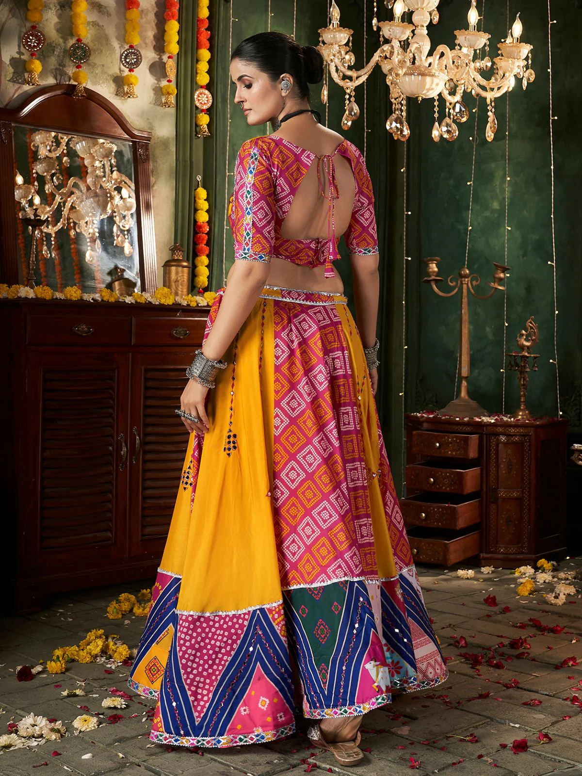 Odette Multicolor Cotton Blend Printed Stitched Lehenga With Blouse For Women - Image 3