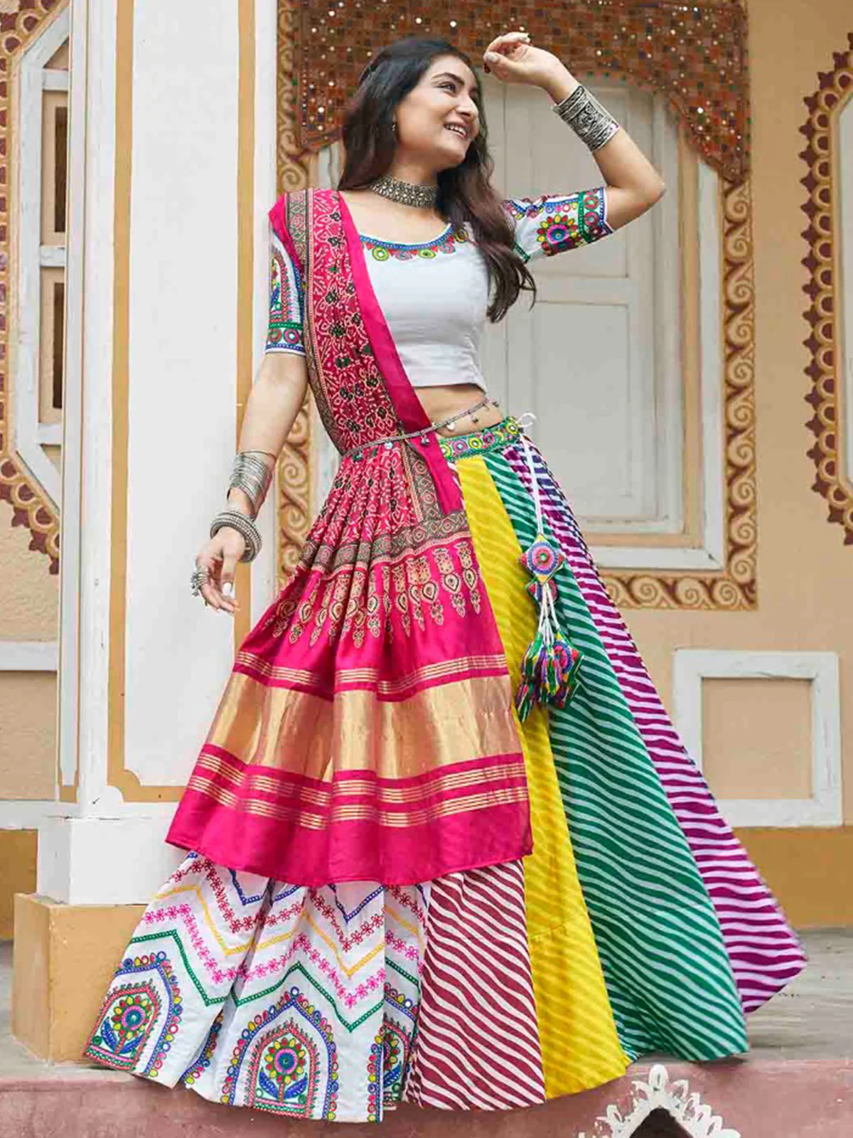 Odette Multicolor Cotton Printed Stitched Lehenga With Blouse For Women - Image 2