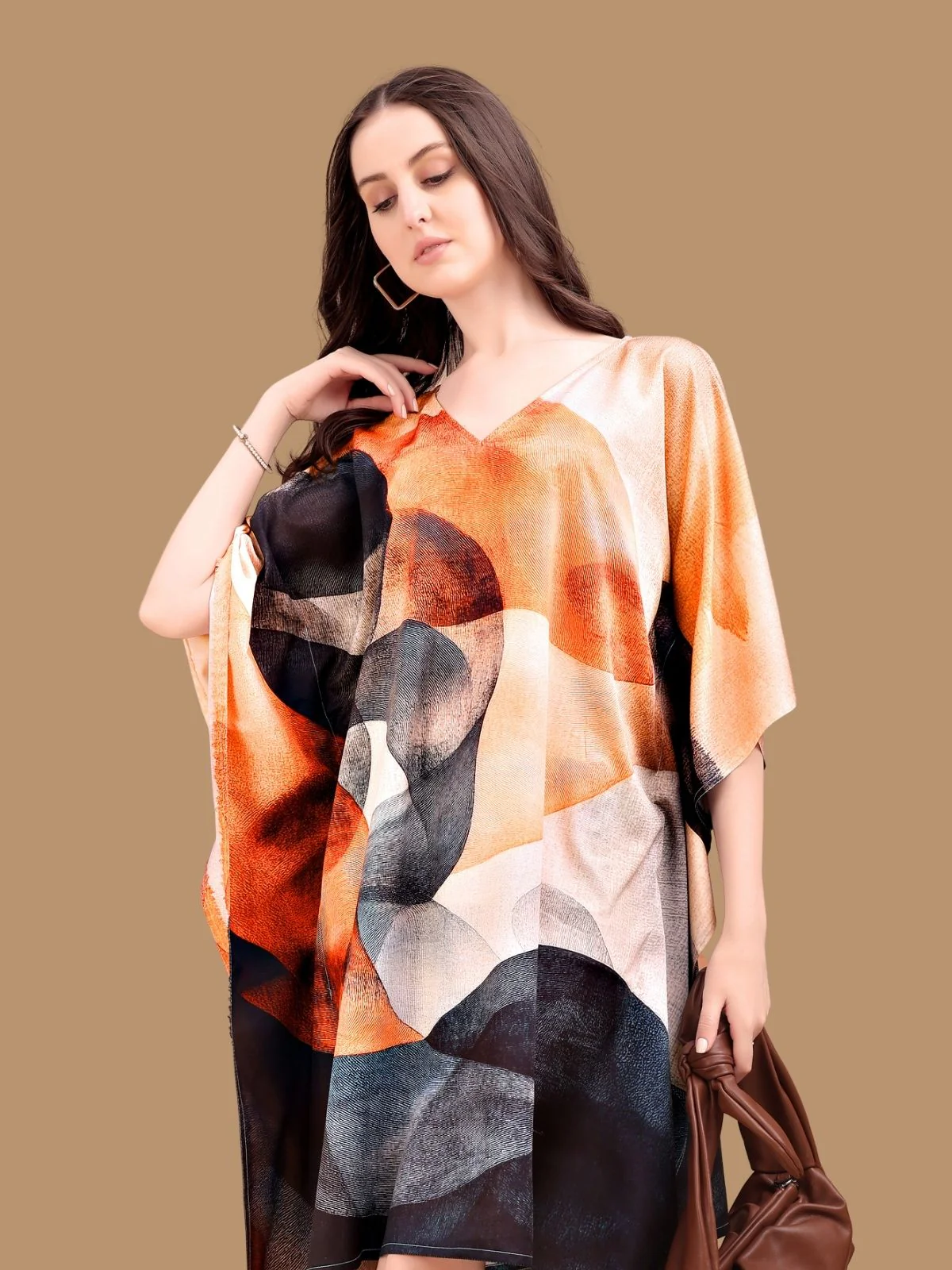 Odette Multicolor Crepe Printed Kaftan For Women - Image 4