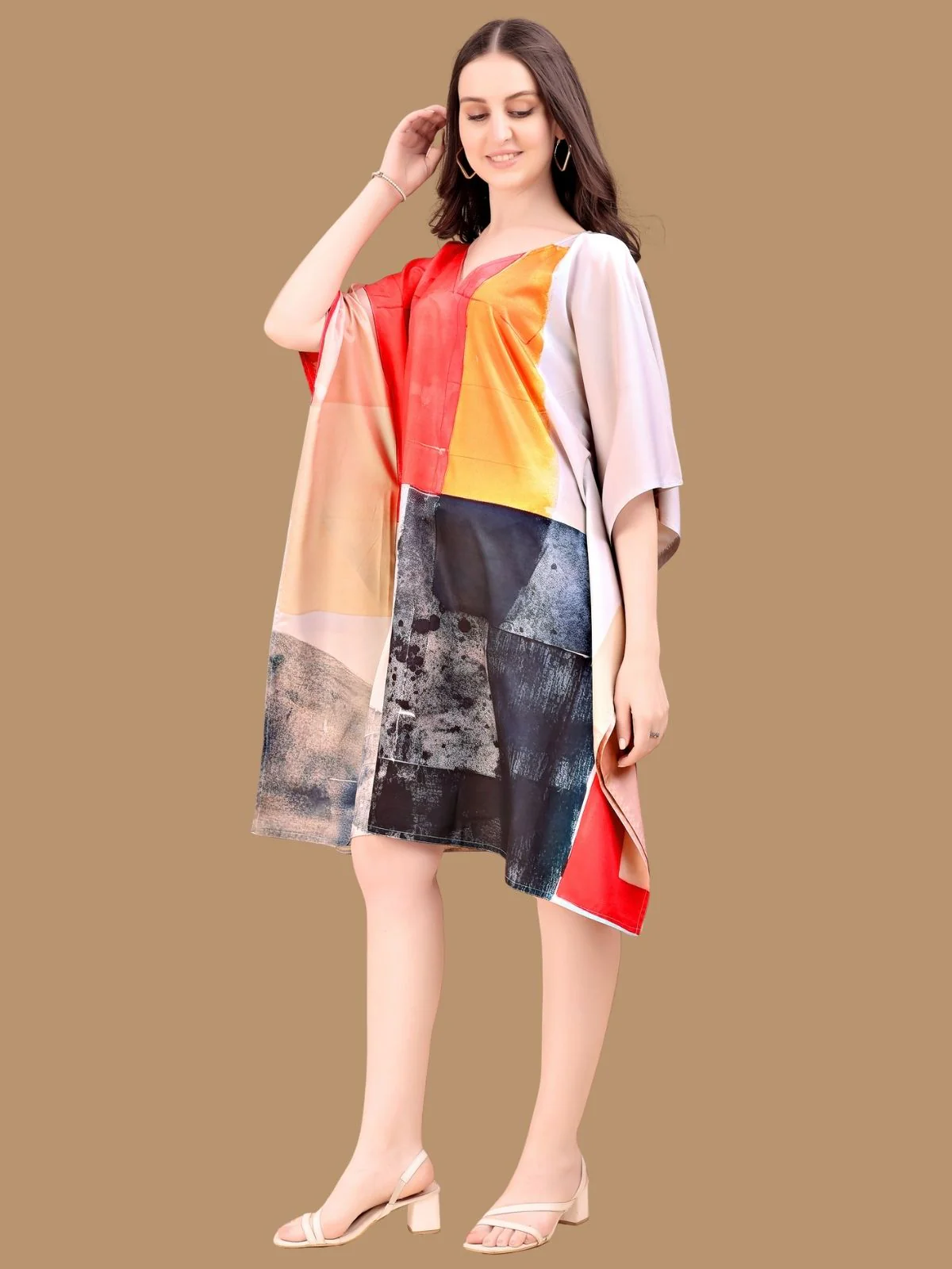 Odette Multicolor Crepe Printed Kaftan For Women - Image 2