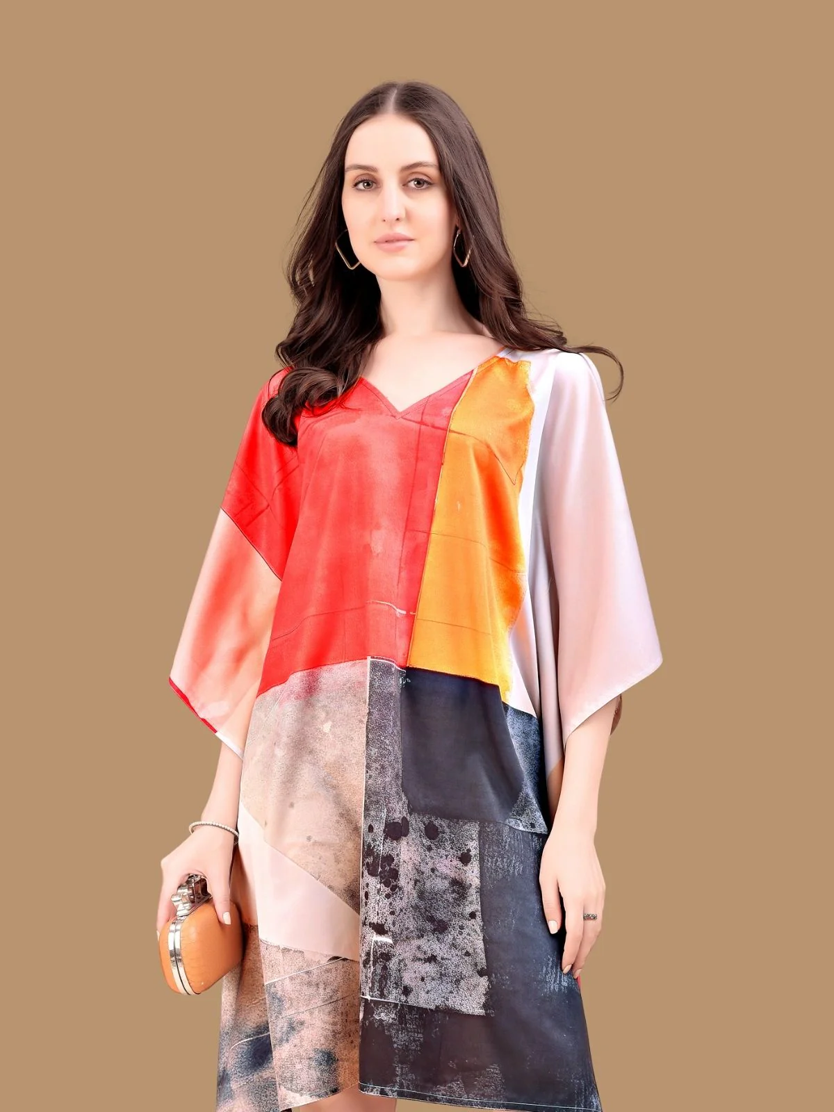 Odette Multicolor Crepe Printed Kaftan For Women - Image 4