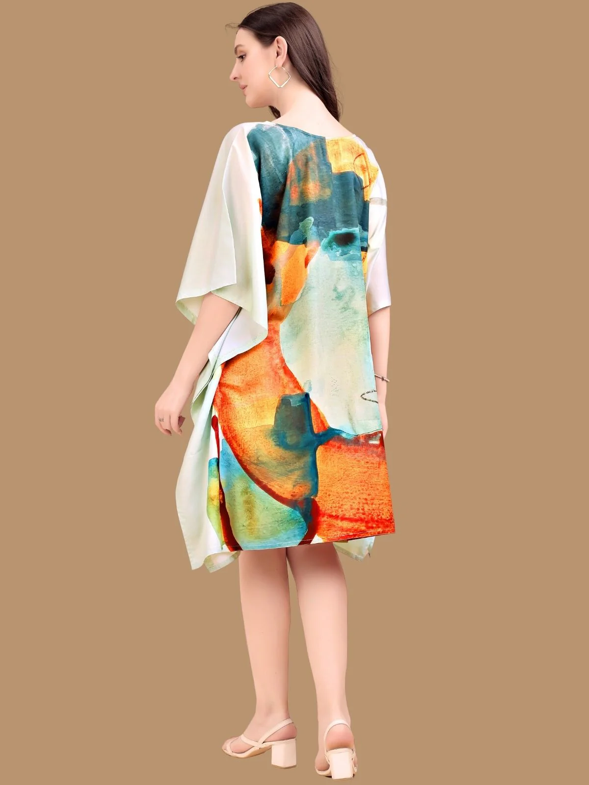 Odette Multicolor Crepe Printed Kaftan For Women - Image 3