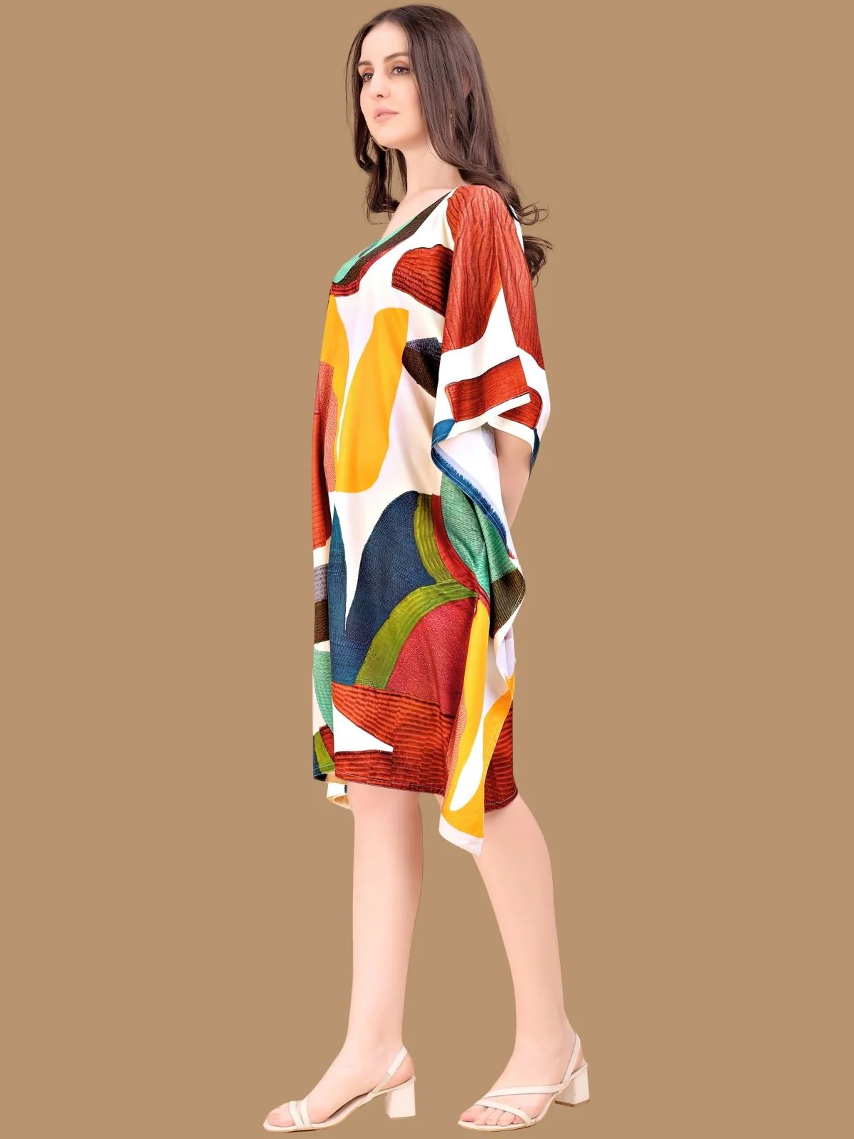 Odette Multicolor Crepe Printed Kaftan For Women - Image 2