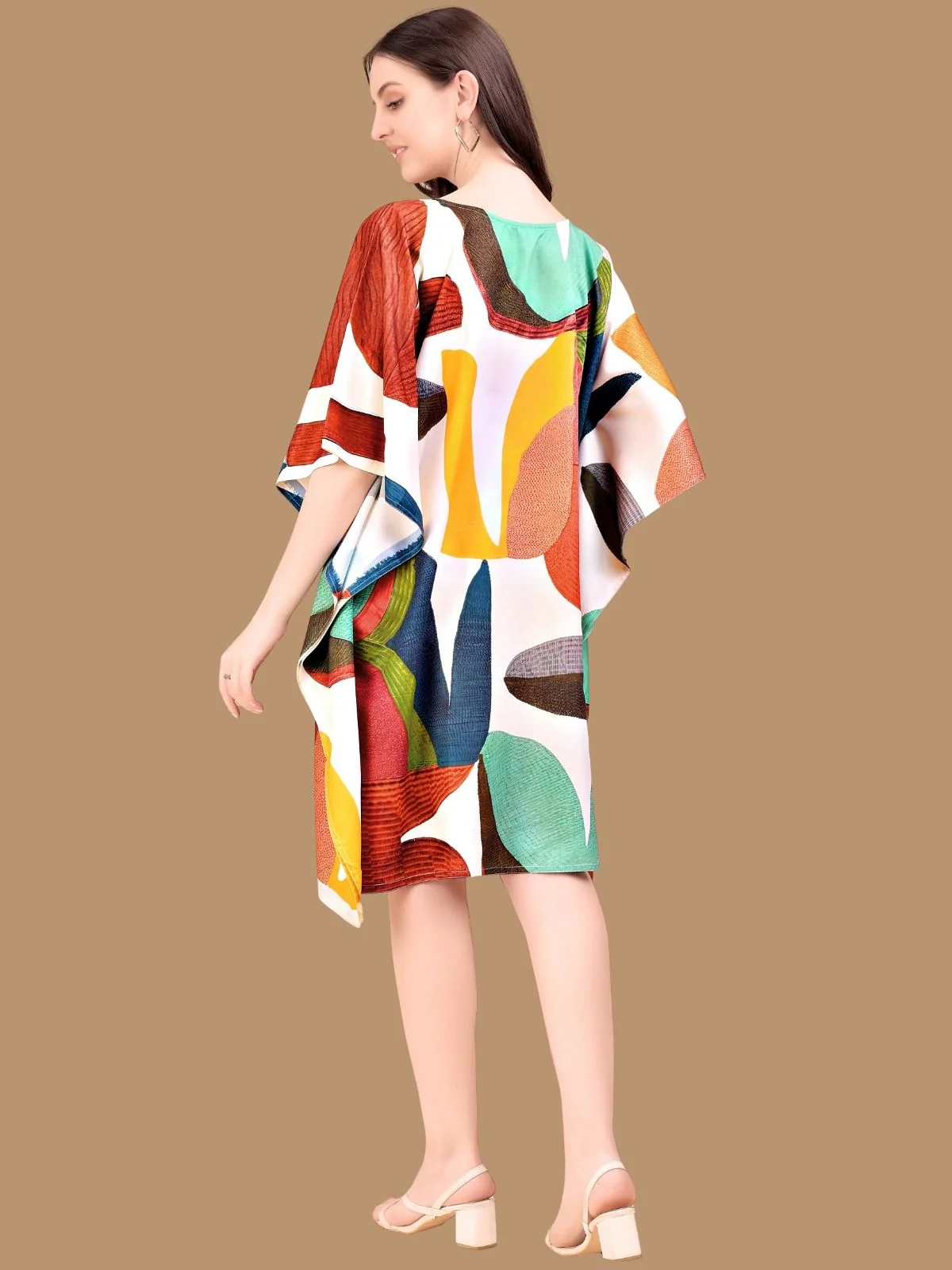 Odette Multicolor Crepe Printed Kaftan For Women - Image 3