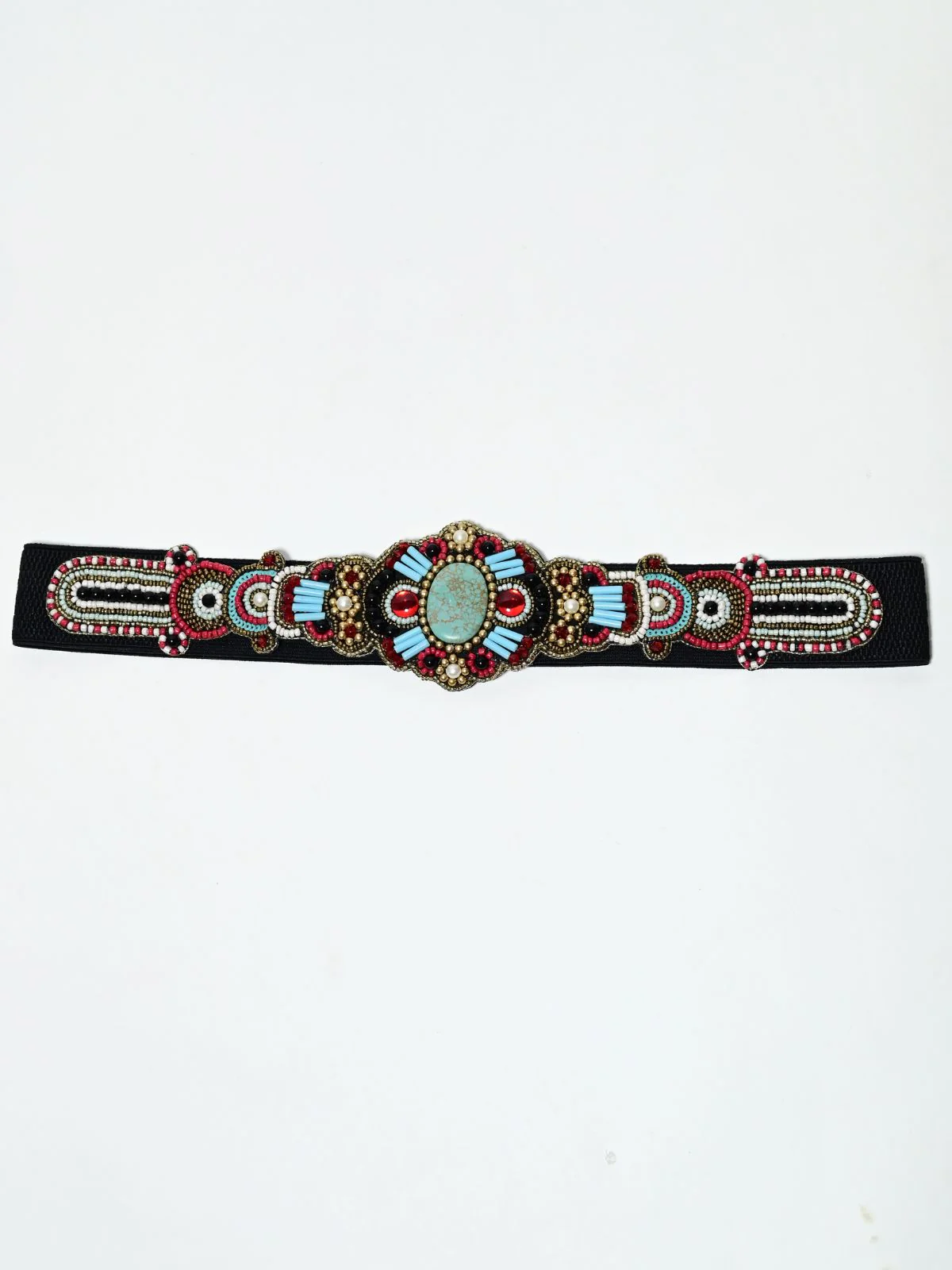 Odette Multicolor Elastic Beaded Pearl Belt For Women - Image 2