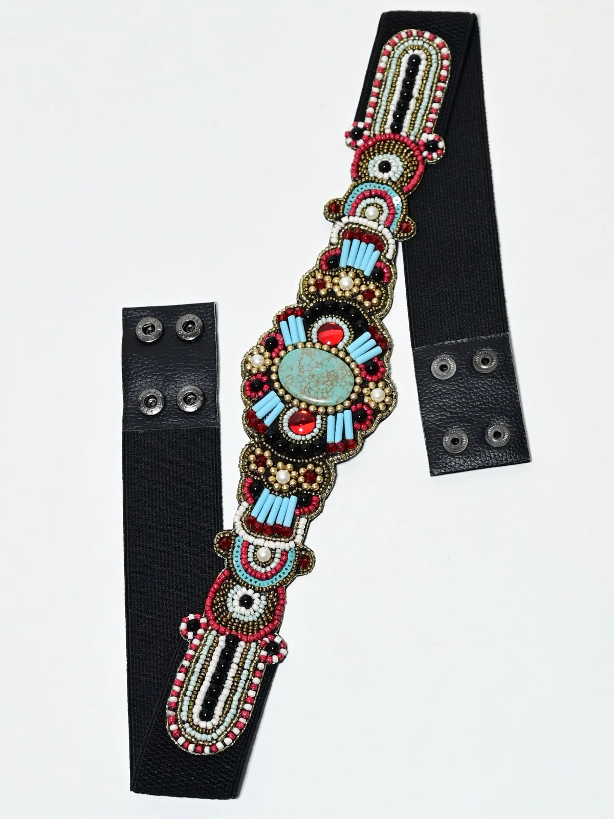 Odette Multicolor Elastic Beaded Pearl Belt For Women - Image 3