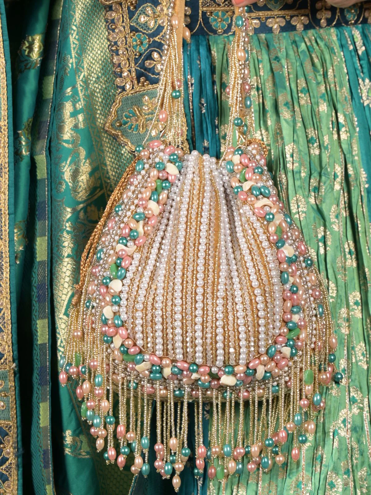 Odette Multicolor Embellished and Tasseled Potli For Women - Image 3